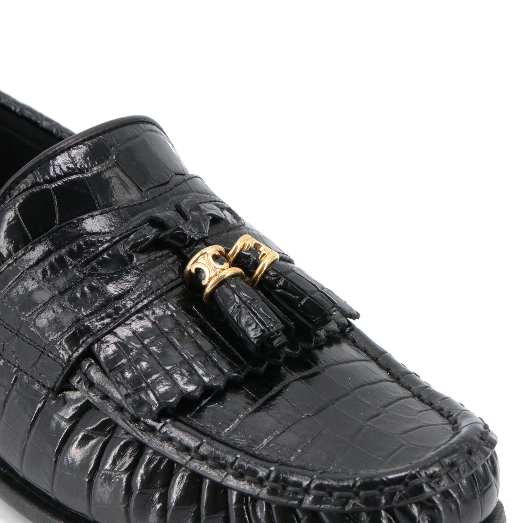 Celine CELINE - Celine Triomphe loafers in black crocodile embossed leather (T37.5) Size US 6.5 / IT 36.5 - 4 Thumbnail
