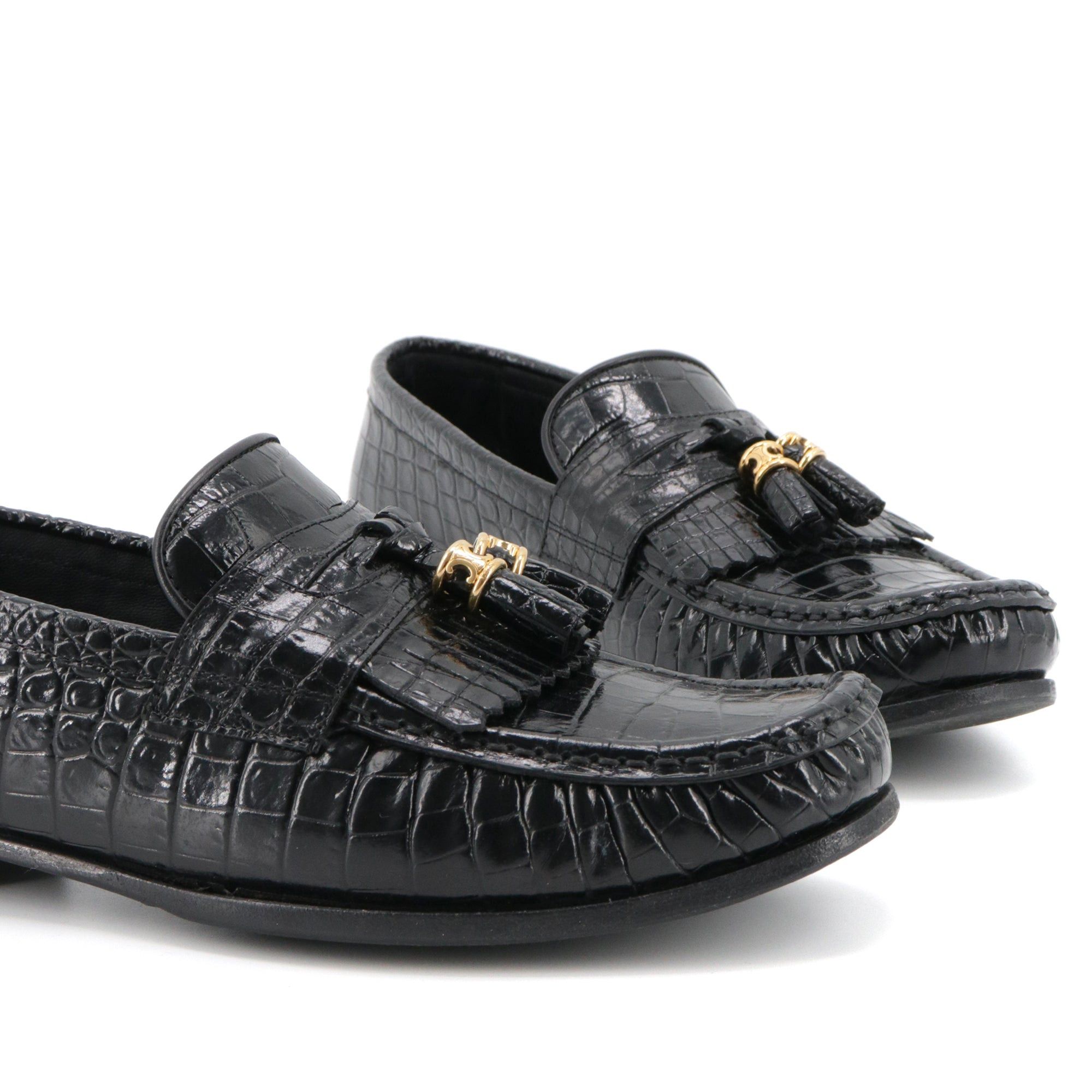 Celine CELINE - Celine Triomphe loafers in black crocodile embossed leather (T37.5) Size US 6.5 / IT 36.5 - 6 Thumbnail