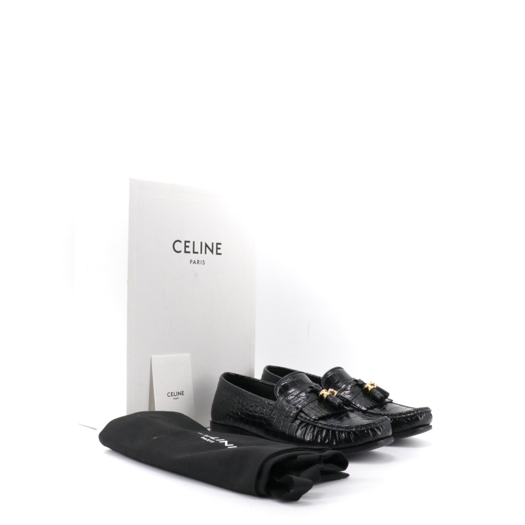Celine CELINE - Celine Triomphe loafers in black crocodile embossed leather (T37.5) Size US 6.5 / IT 36.5 - 9 Thumbnail