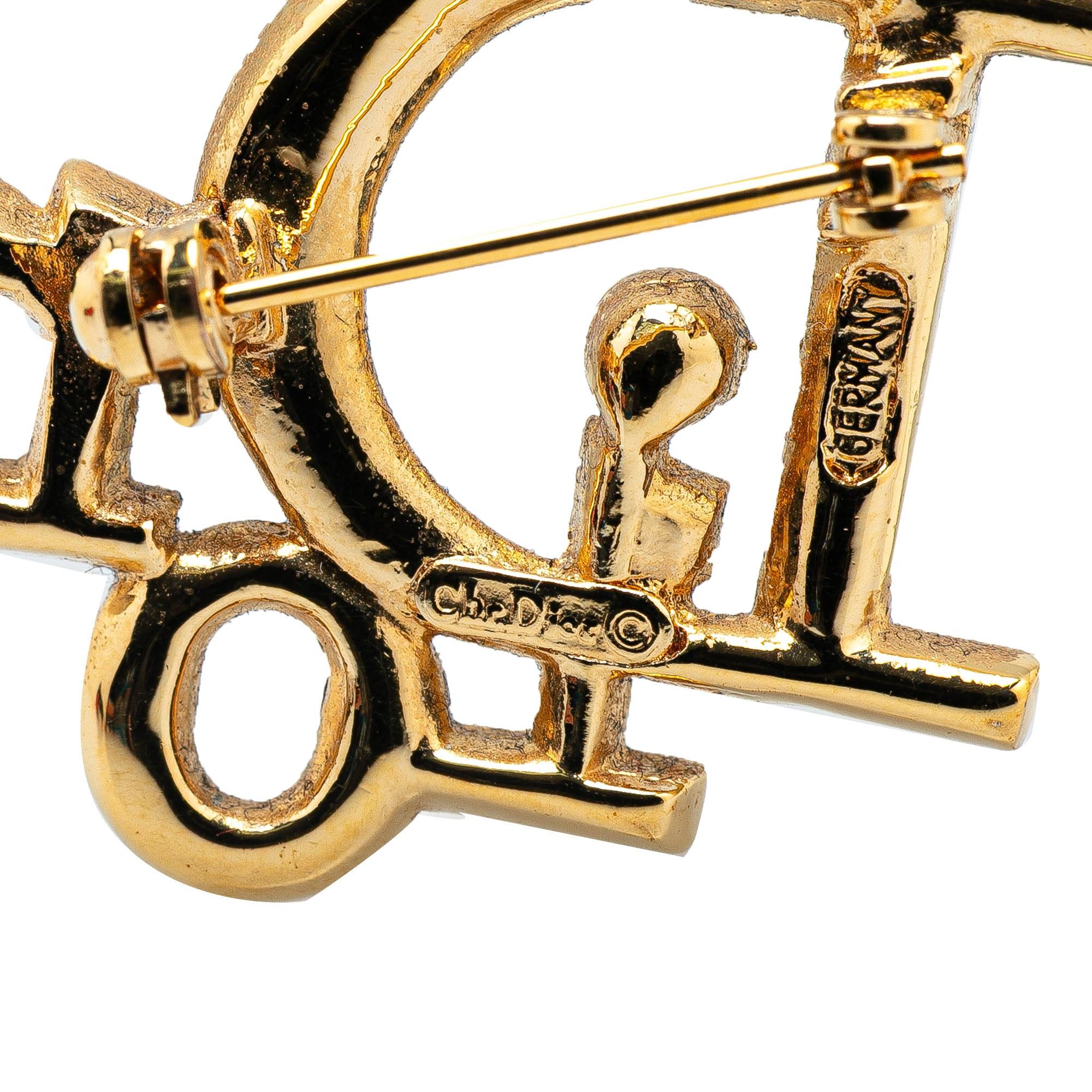 Dior Dior Gold Plated Rhinestone Logo Brooch Gold Size ONE SIZE - 4 Thumbnail