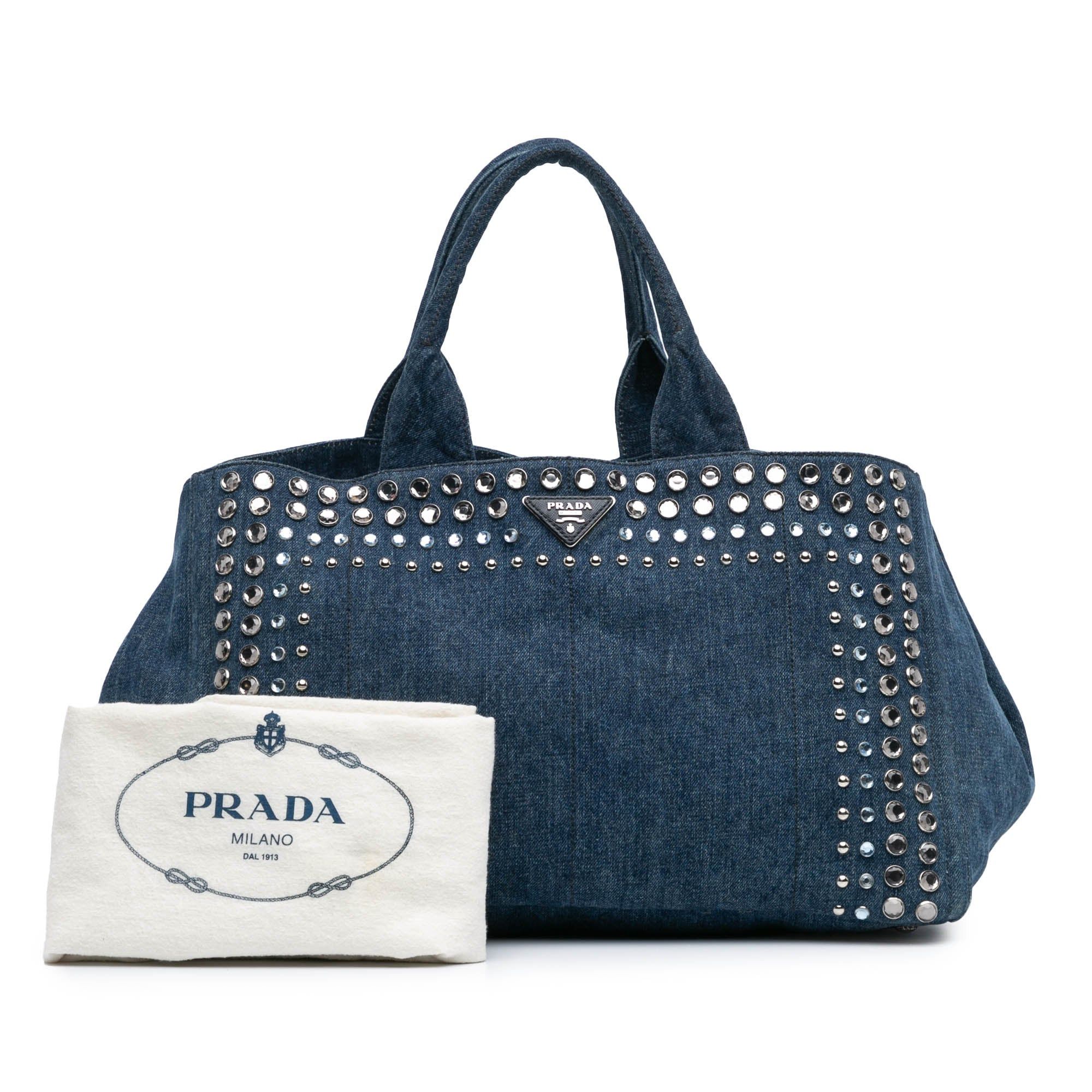 Prada Prada Large Denim Canapa Bijoux Satchel Blue Size ONE SIZE - 12 Thumbnail