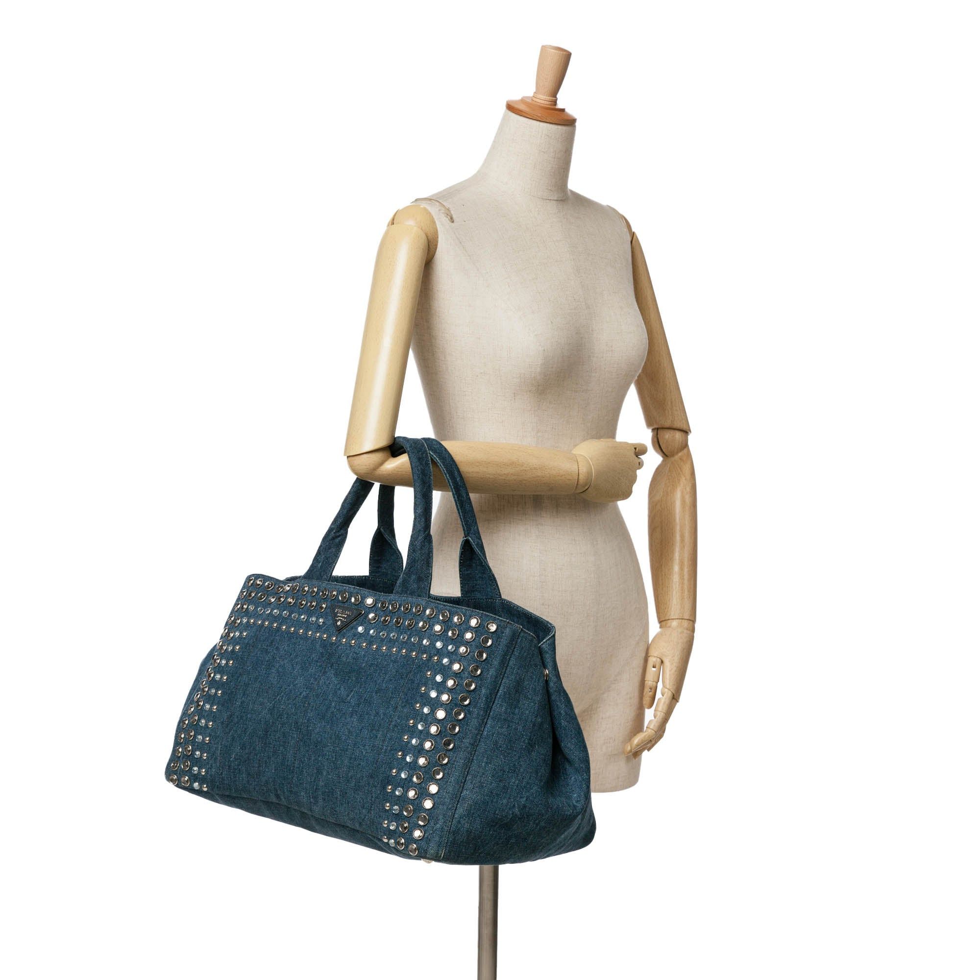 Prada Prada Large Denim Canapa Bijoux Satchel Blue Size ONE SIZE - 11 Thumbnail