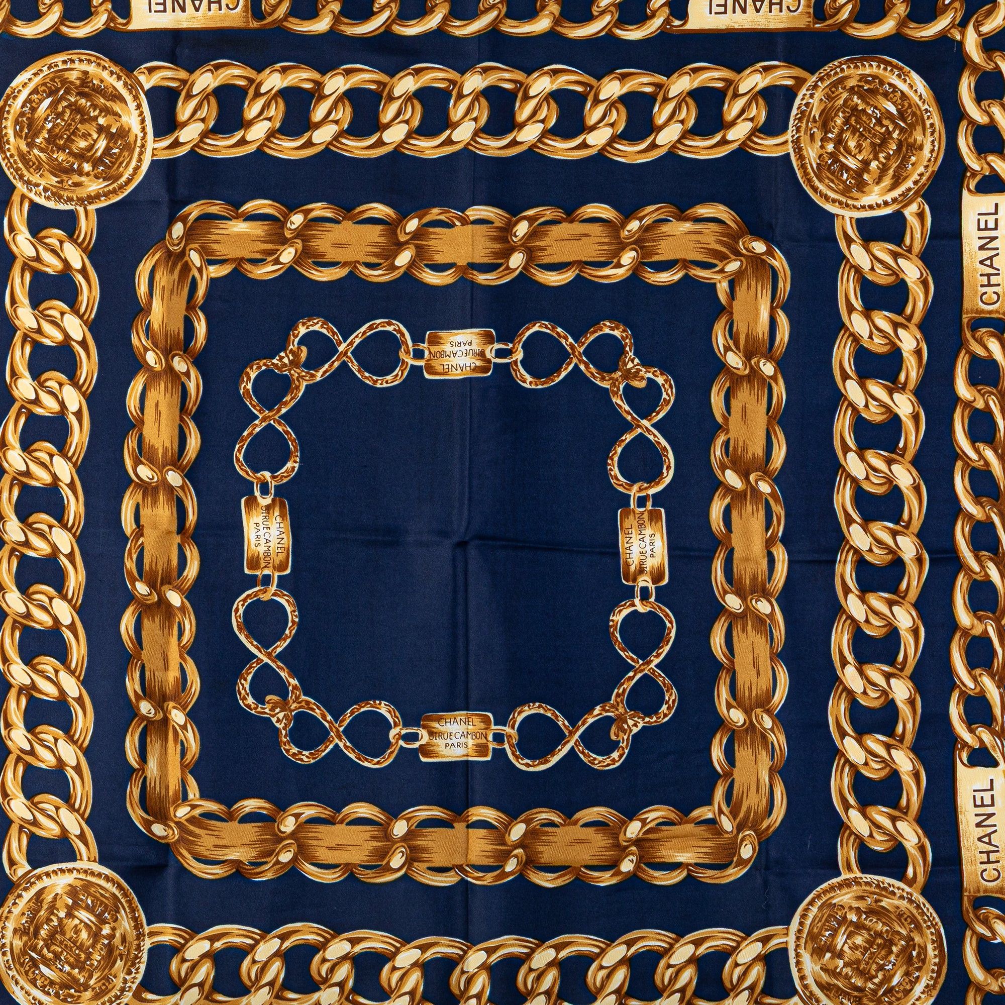 Chanel Chanel Interlocking CC Logo Silk Scarf Blue Size ONE SIZE - 2 Thumbnail
