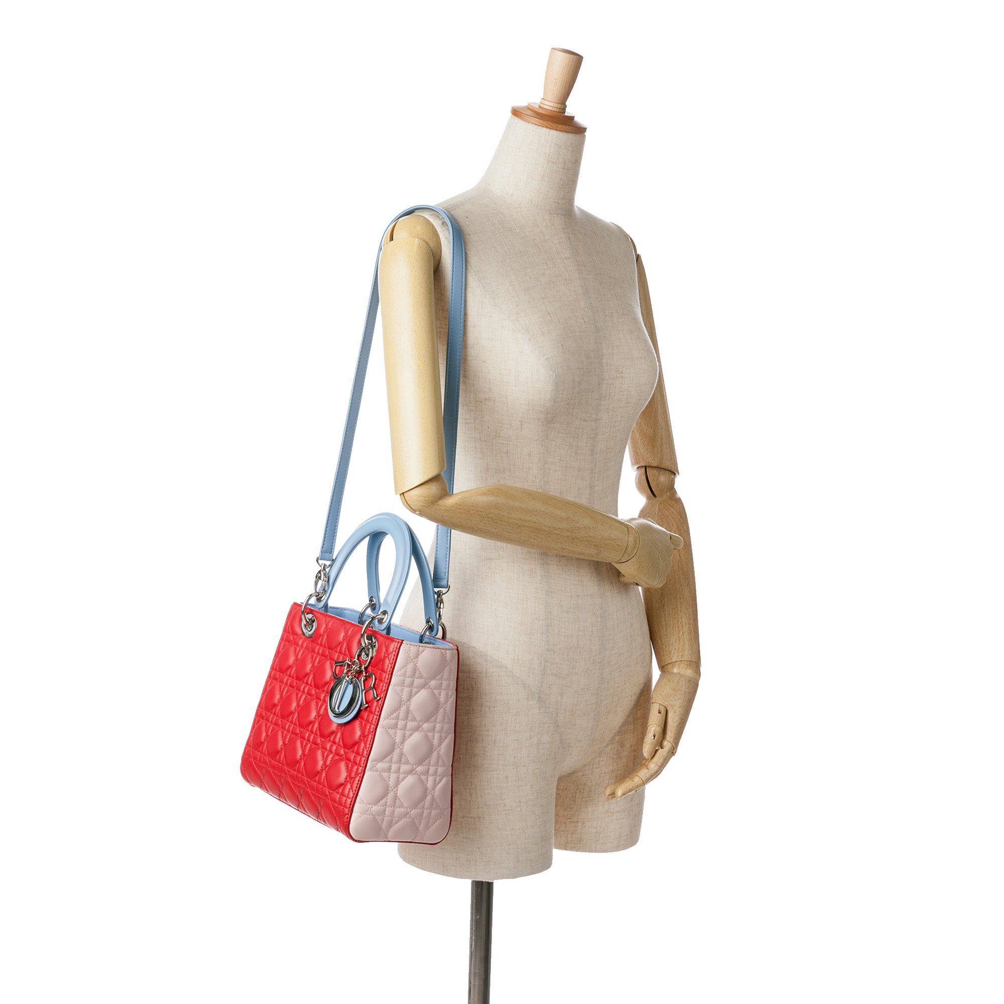 Dior Dior Medium Tricolor Lambskin Cannage Lady Dior Red Size ONE SIZE - 9 Thumbnail