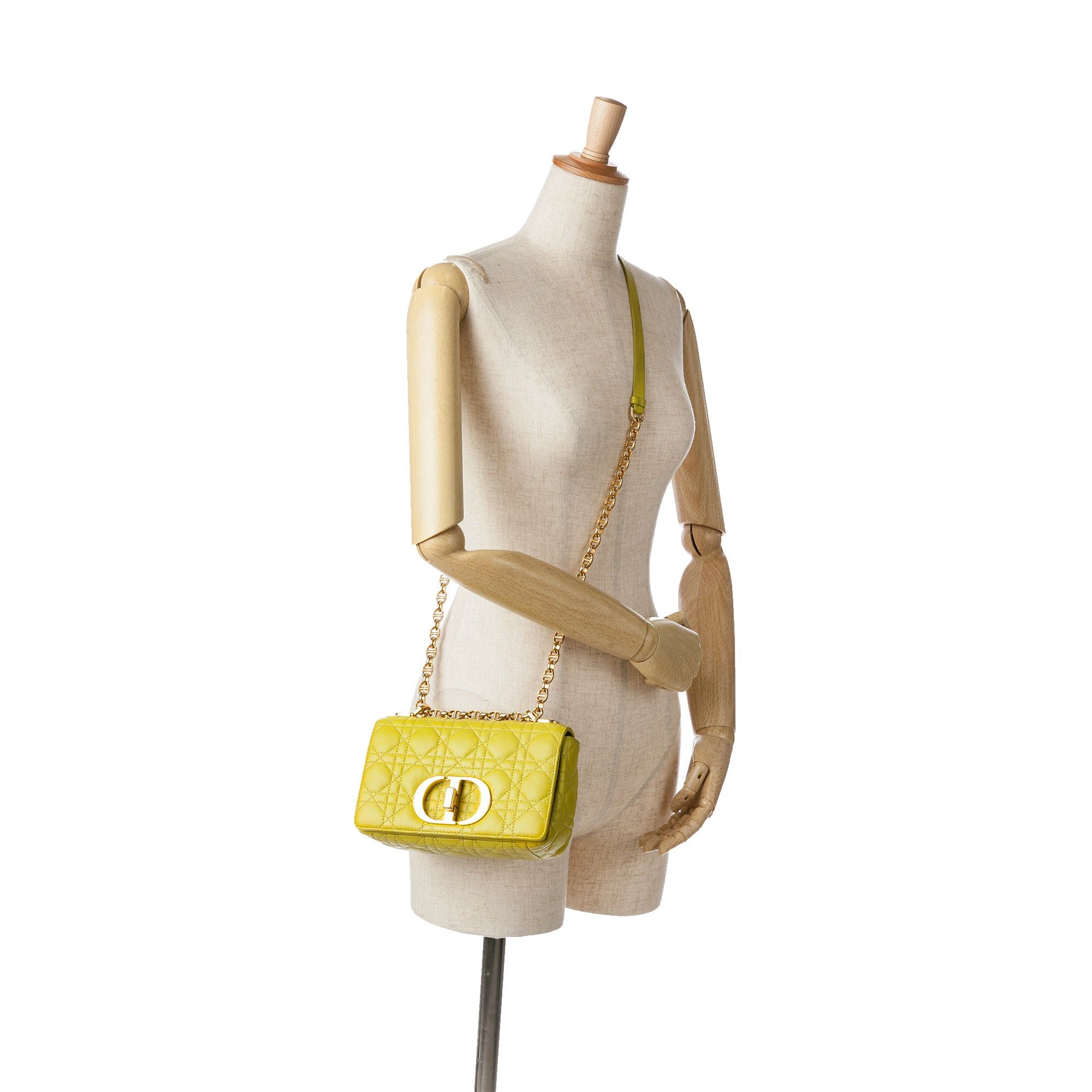 Dior Dior Small Calfskin Cannage Caro Bag Yellow Size ONE SIZE - 9 Thumbnail