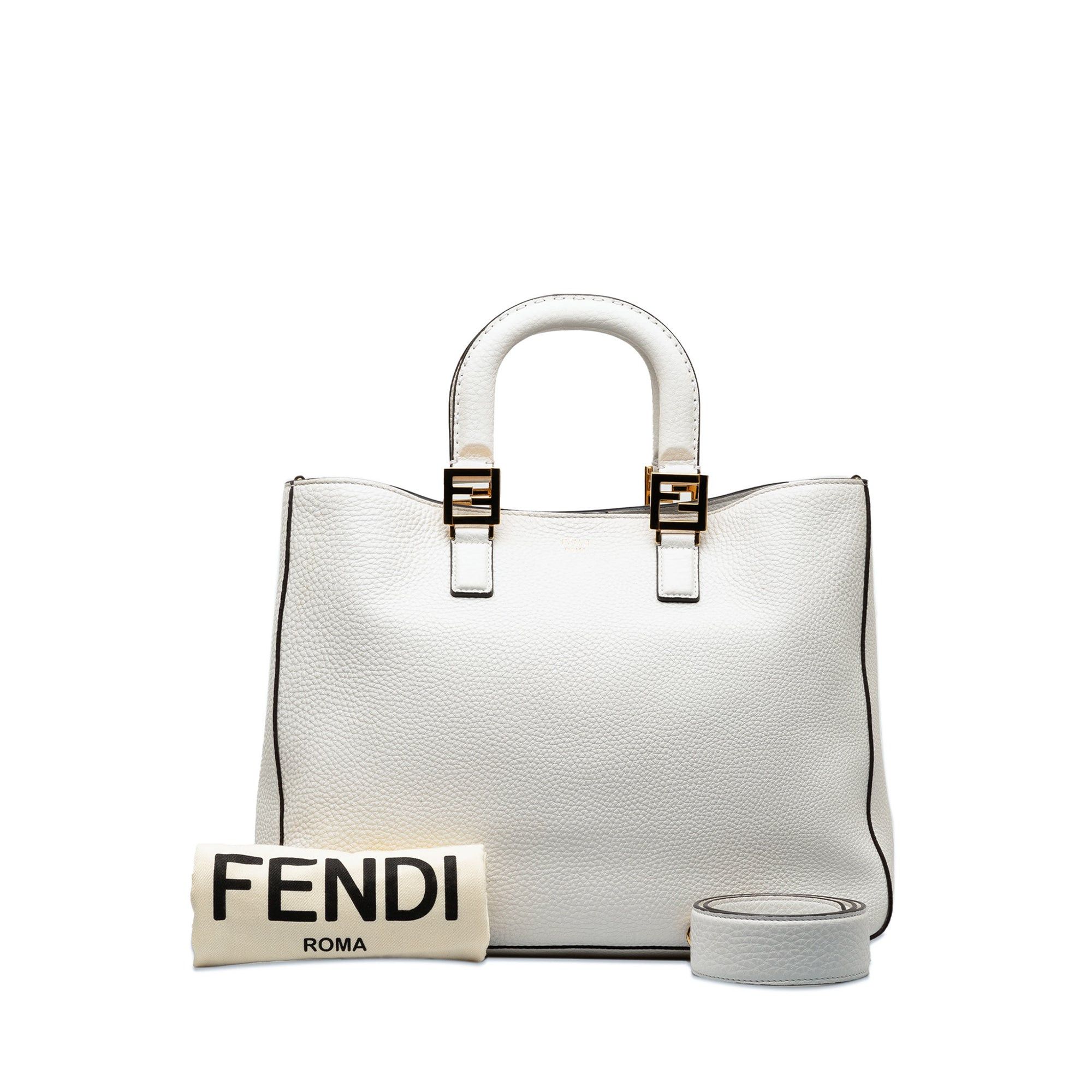 Fendi Fendi Medium Selleria FF Tote White Size ONE SIZE - 10 Thumbnail