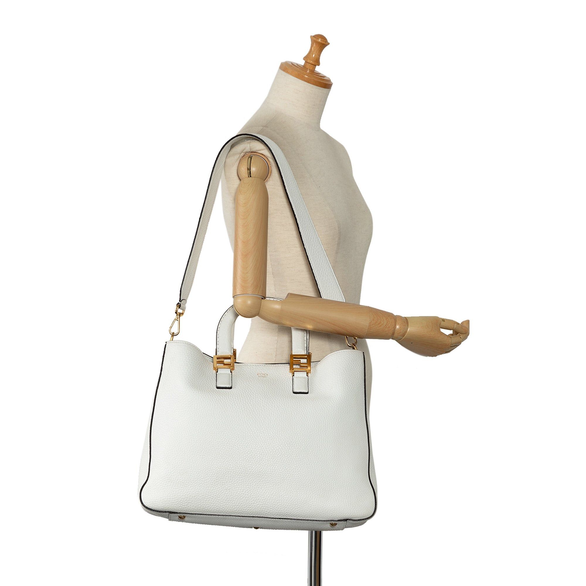 Fendi Fendi Medium Selleria FF Tote White Size ONE SIZE - 9 Thumbnail
