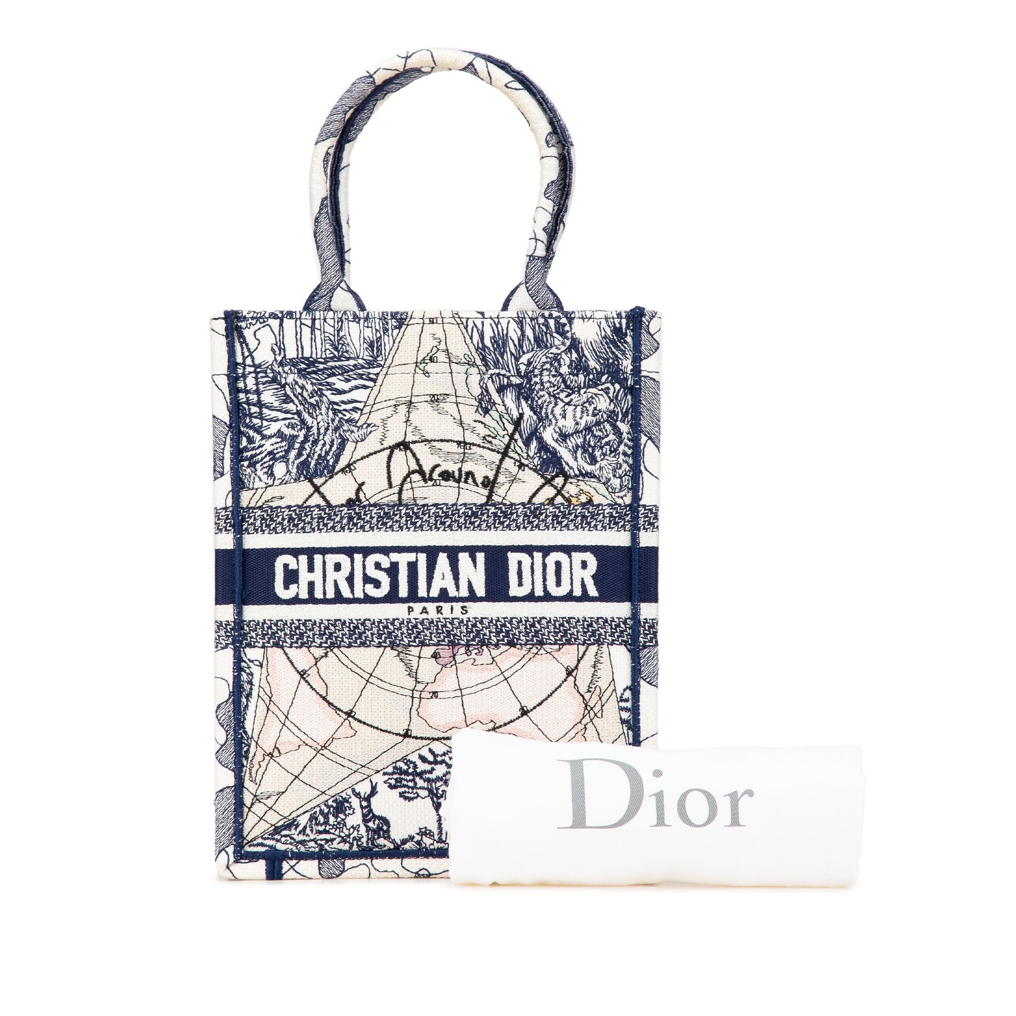 Dior Dior Embroidered Canvas Around The World Vertical Book Tote Blue Size ONE SIZE - 12 Thumbnail