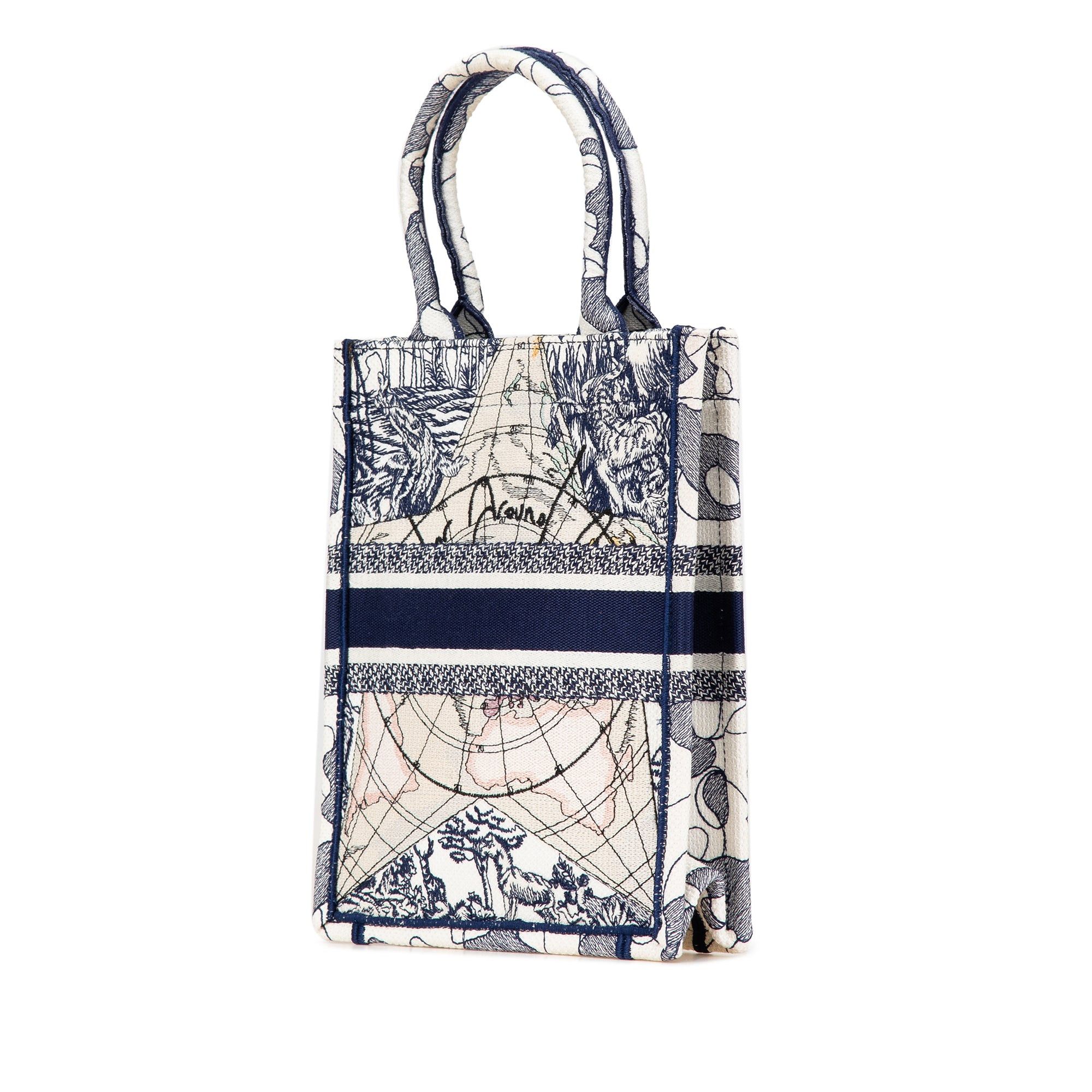 Dior Dior Embroidered Canvas Around The World Vertical Book Tote Blue Size ONE SIZE - 2 Thumbnail