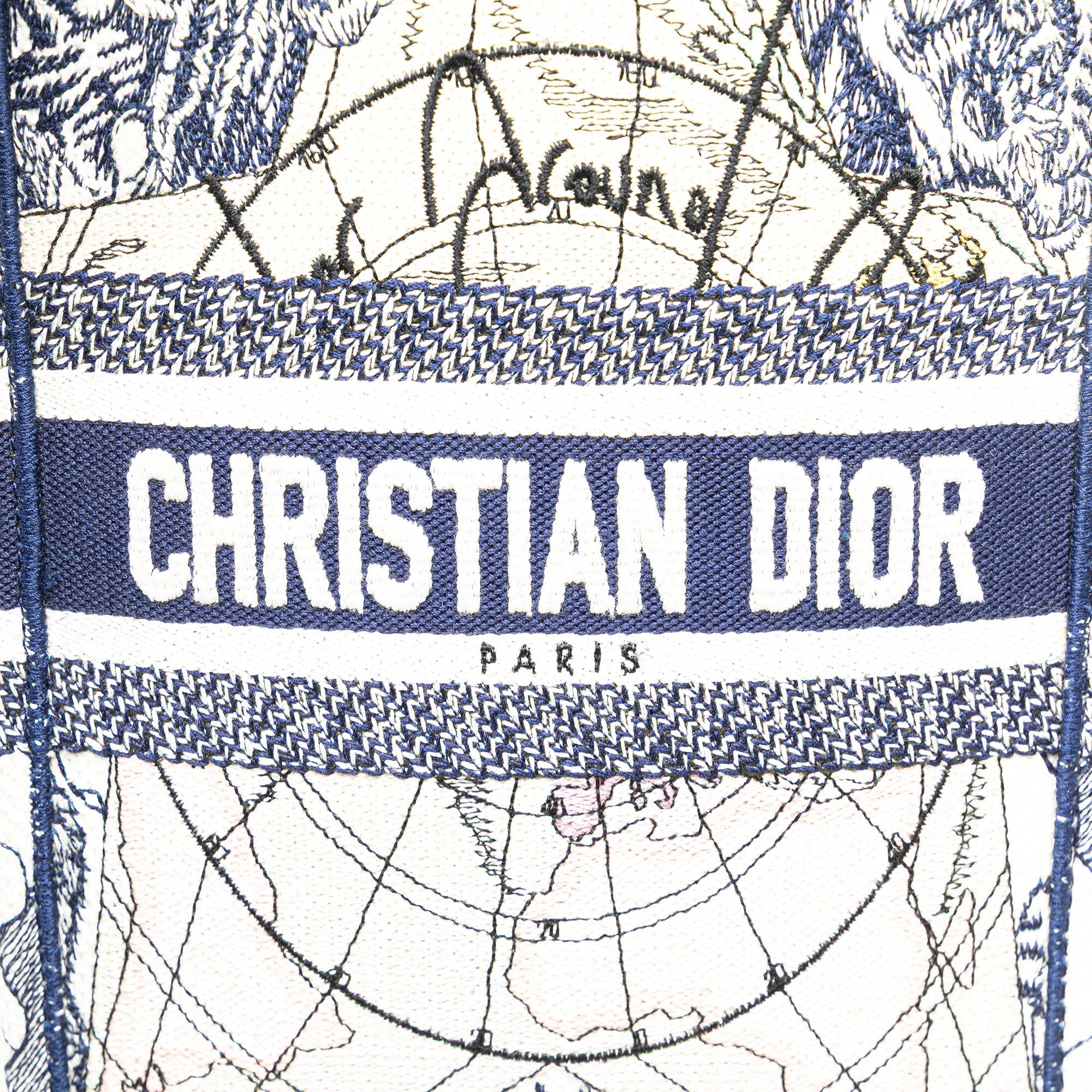Dior Dior Embroidered Canvas Around The World Vertical Book Tote Blue Size ONE SIZE - 7 Thumbnail