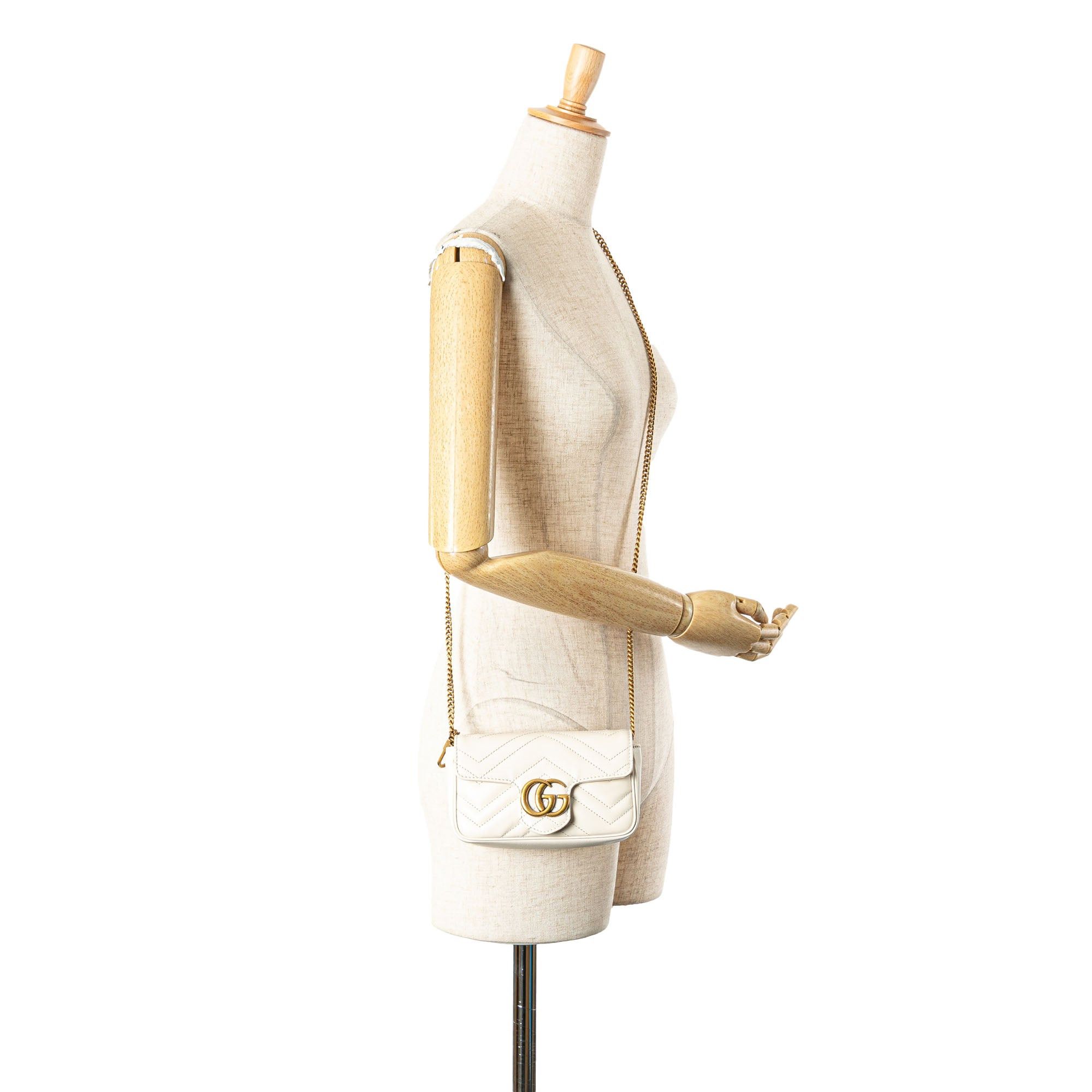 Gucci Gucci Super Mini GG Marmont Leather Matelasse Flap Crossbody White Size ONE SIZE - 13 Thumbnail
