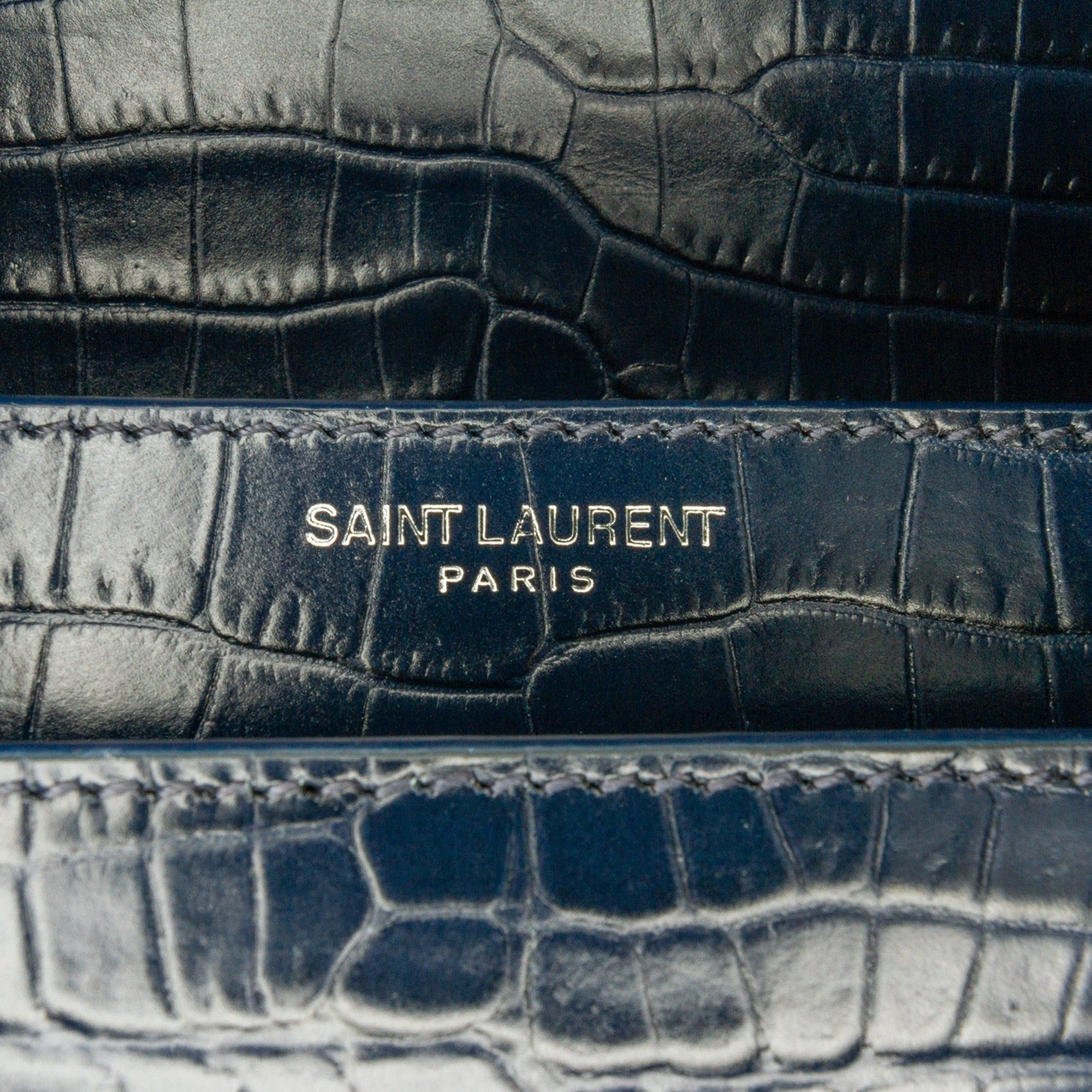 Saint Laurent Paris Saint Laurent Medium Croc Embossed Monogram Sunset Bag Blue Size ONE SIZE - 7 Thumbnail