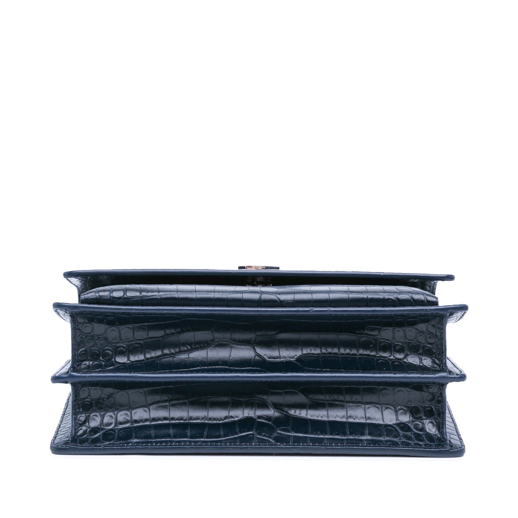 Saint Laurent Paris Saint Laurent Medium Croc Embossed Monogram Sunset Bag Blue Size ONE SIZE - 3 Thumbnail