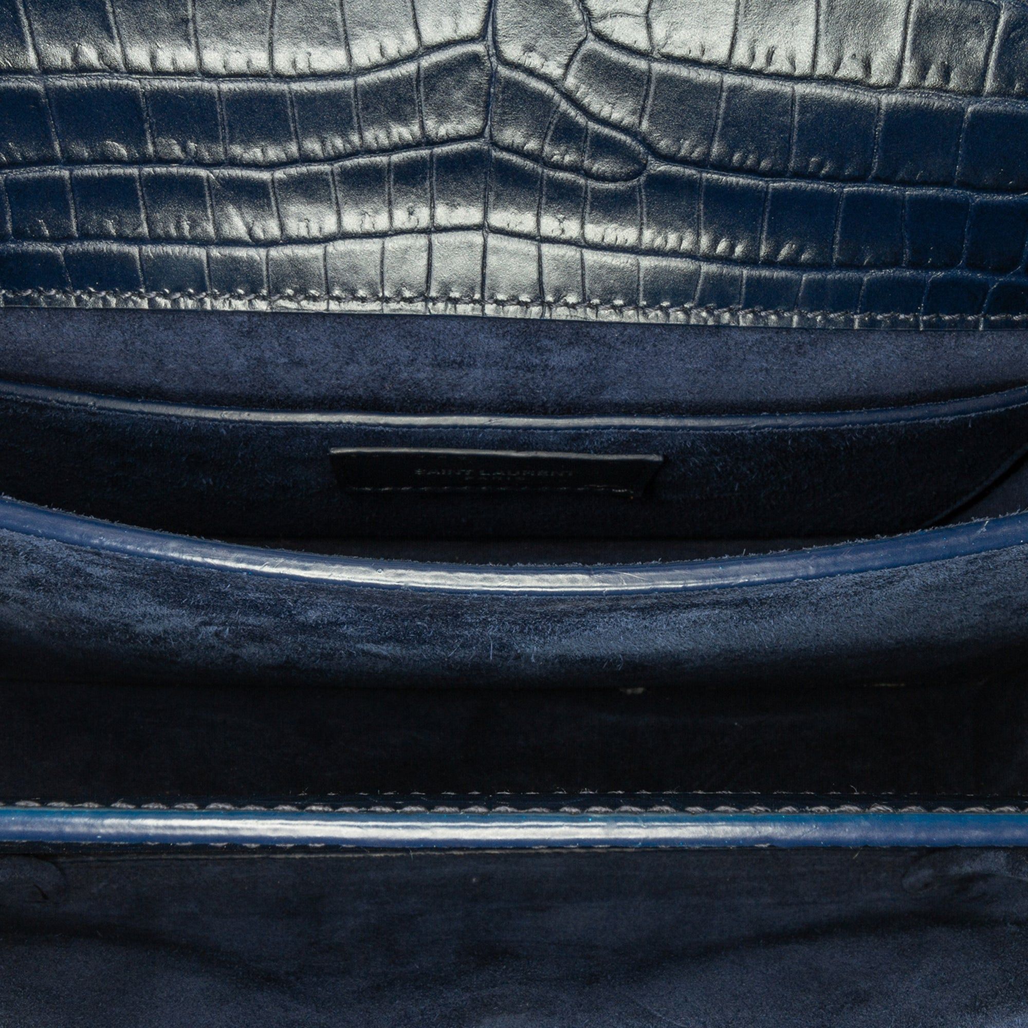 Saint Laurent Paris Saint Laurent Medium Croc Embossed Monogram Sunset Bag Blue Size ONE SIZE - 4 Thumbnail