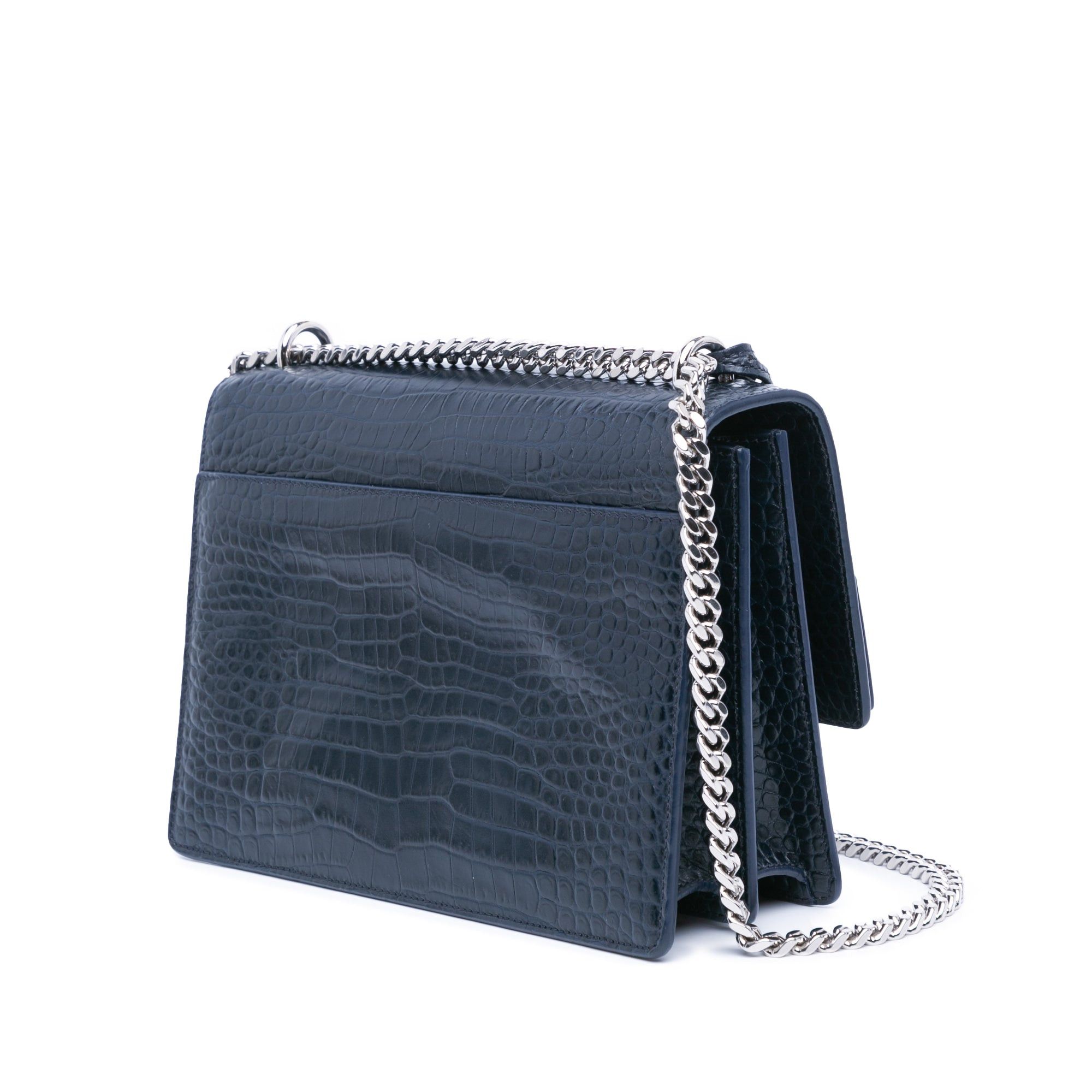 Saint Laurent Paris Saint Laurent Medium Croc Embossed Monogram Sunset Bag Blue Size ONE SIZE - 2 Thumbnail