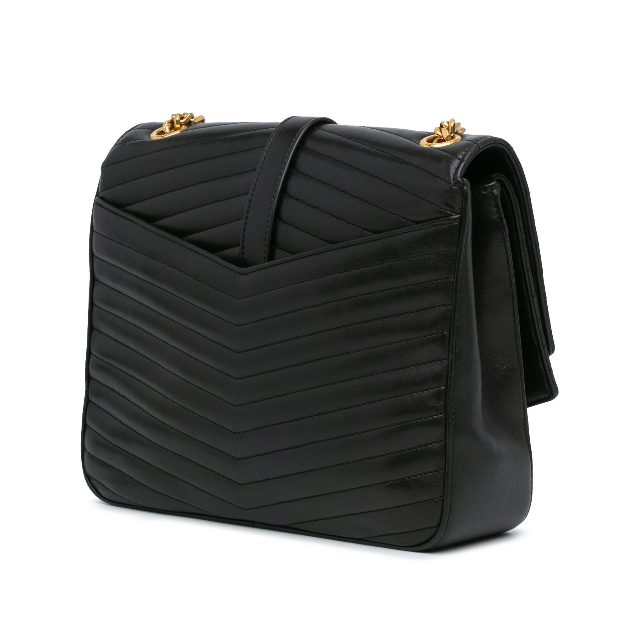 Saint Laurent Paris Saint Laurent Medium Lambskin Chevron Monogram Sulpice Bag Black Size ONE SIZE - 2 Thumbnail