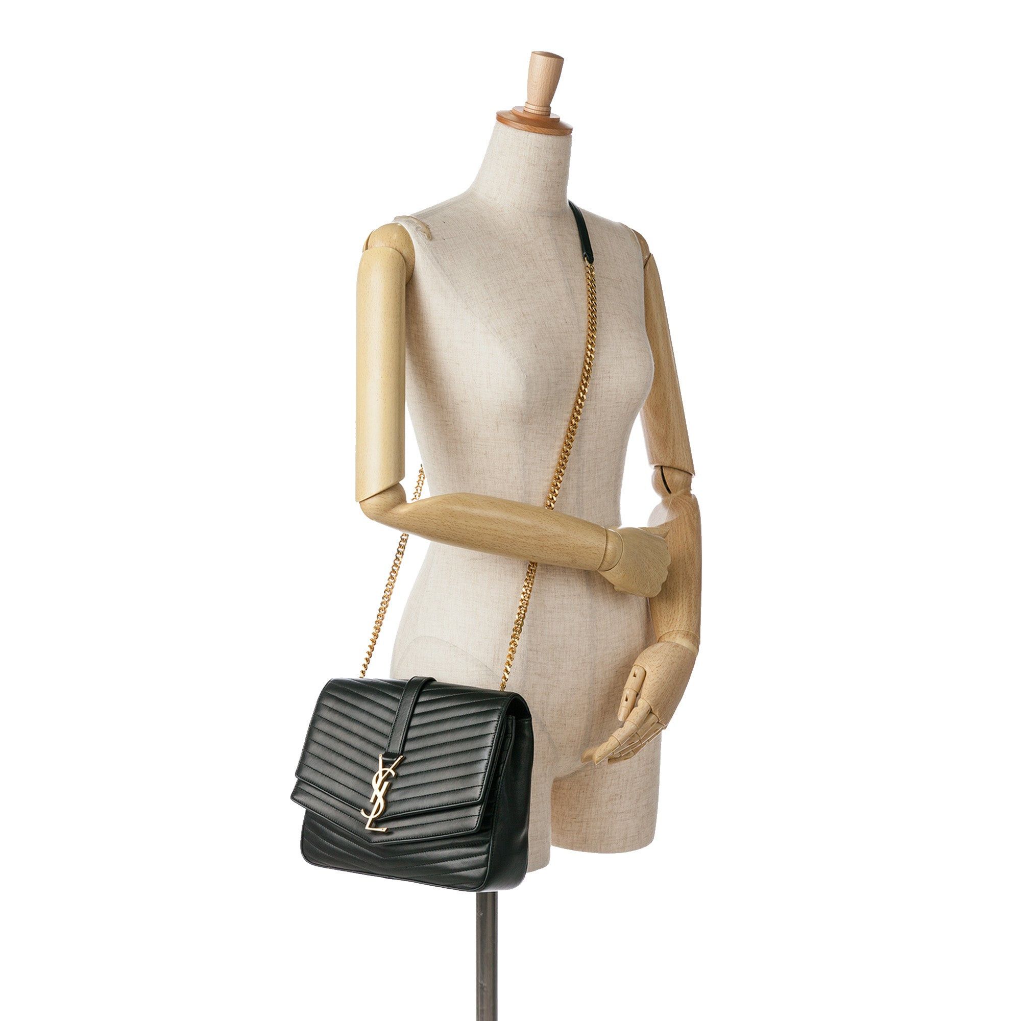 Saint Laurent Paris Saint Laurent Medium Lambskin Chevron Monogram Sulpice Bag Black Size ONE SIZE - 9 Thumbnail