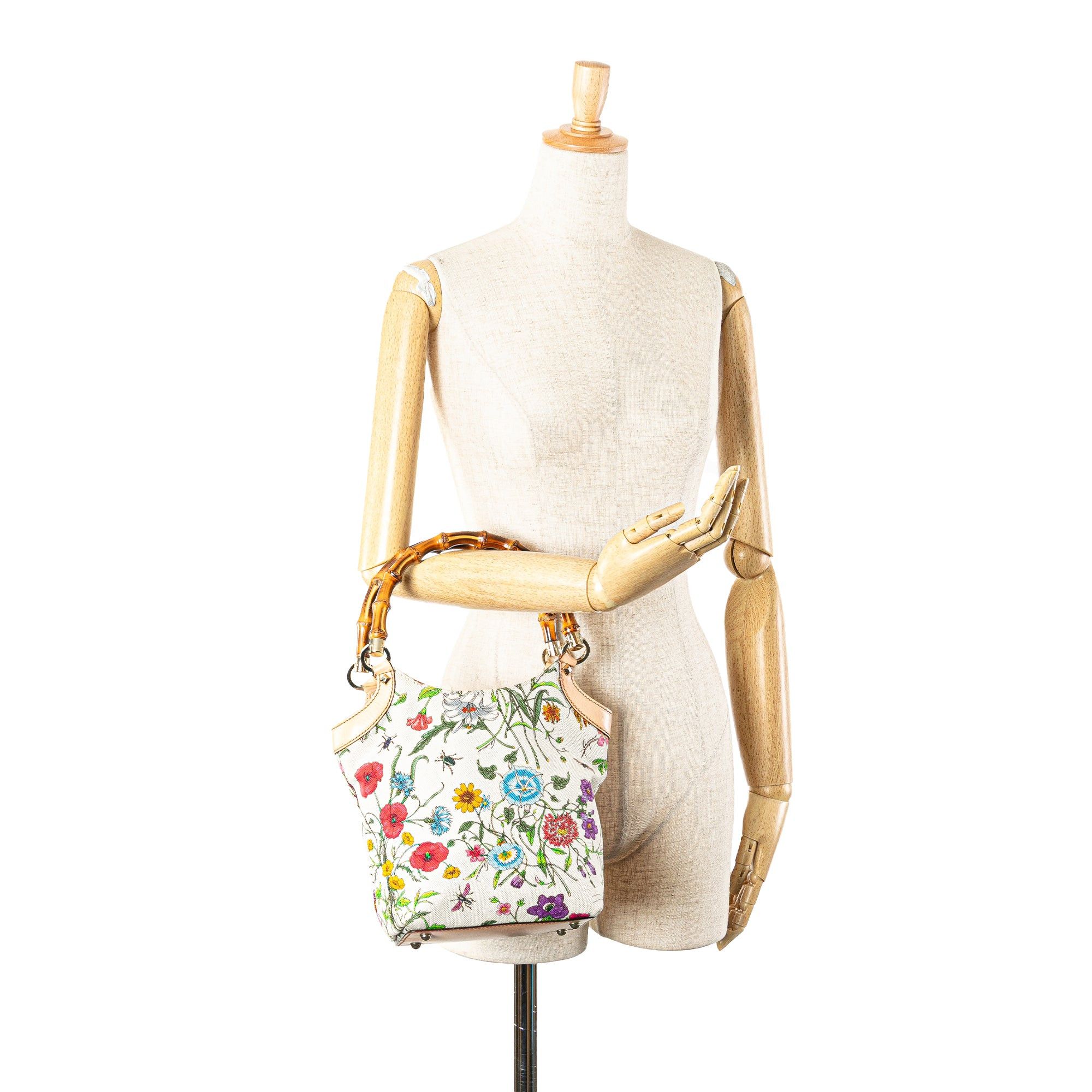 Gucci Gucci Canvas Bamboo Flora Handbag White Size ONE SIZE - 11 Thumbnail