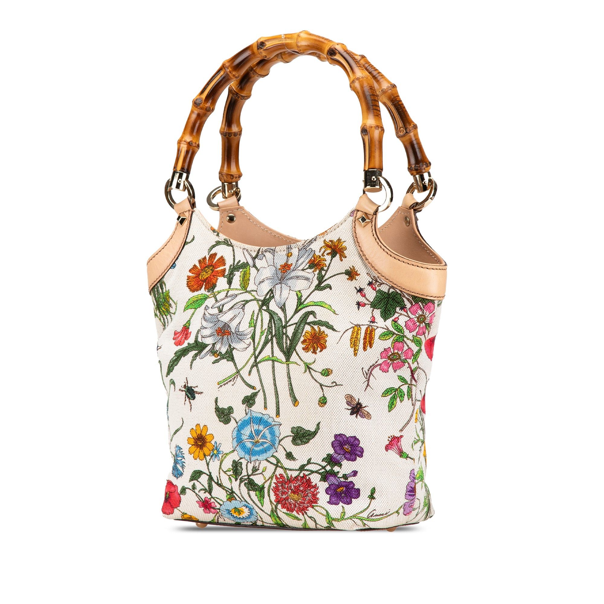 Gucci Gucci Canvas Bamboo Flora Handbag White Size ONE SIZE - 2 Thumbnail