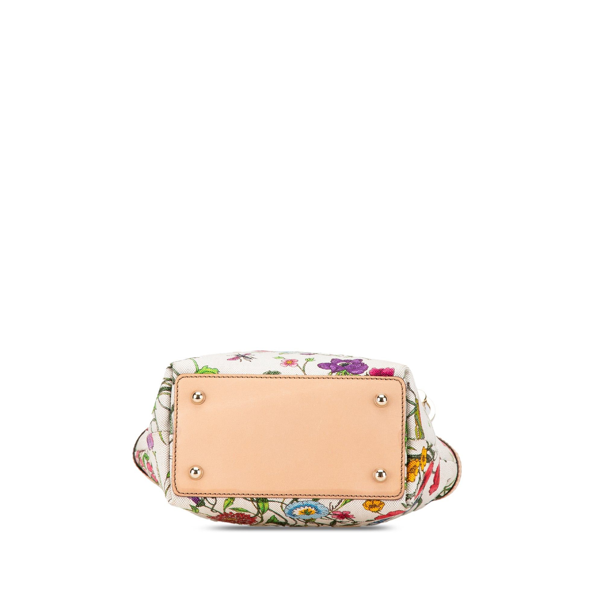 Gucci Gucci Canvas Bamboo Flora Handbag White Size ONE SIZE - 3 Thumbnail