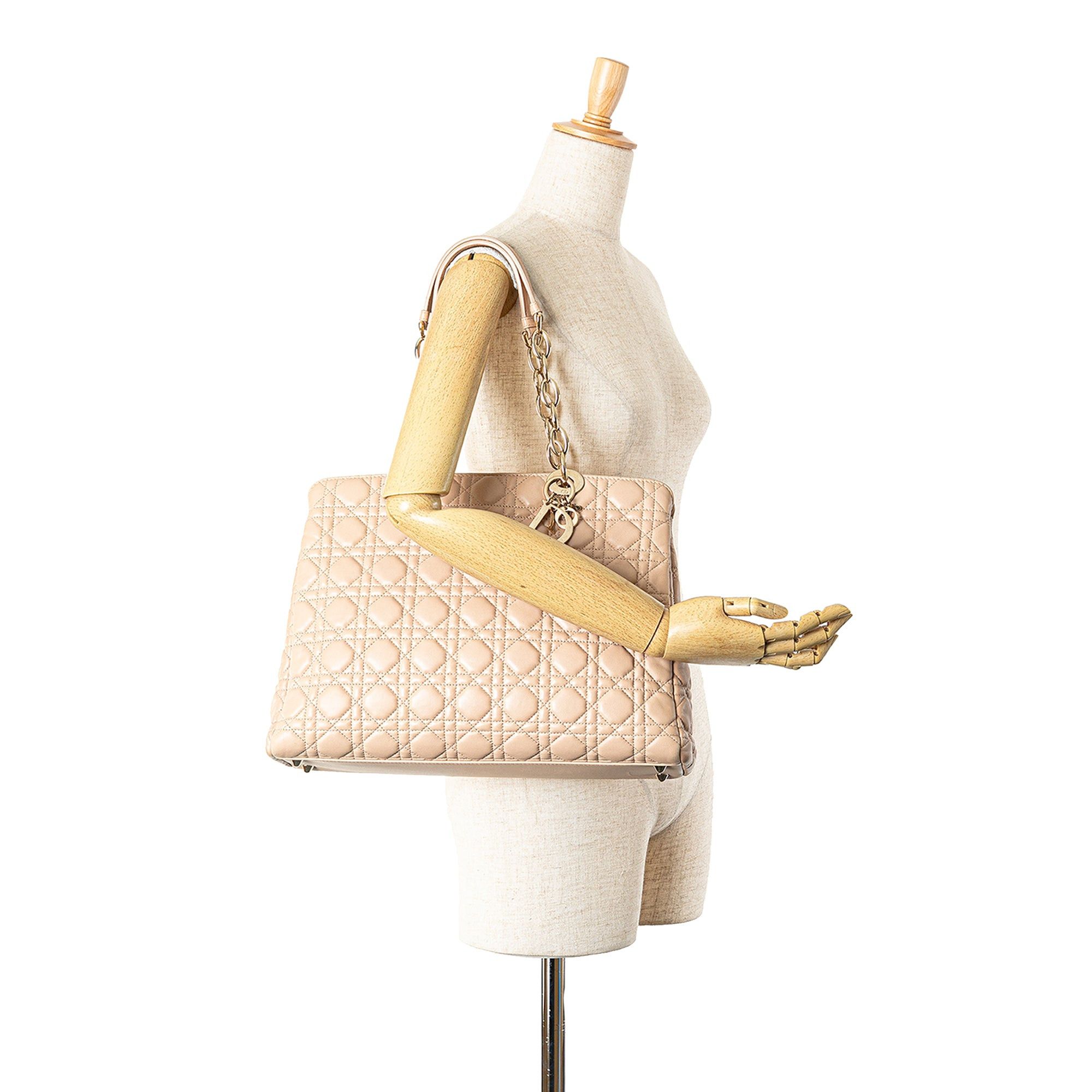 Dior Dior Medium Lambskin Cannage Soft Zipped Shopping Tote Pink Size ONE SIZE - 9 Thumbnail