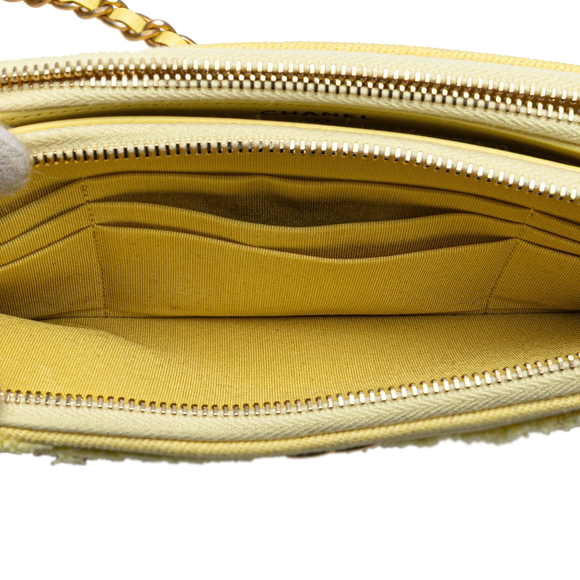 Chanel Chanel Denim Coco Fringe Double Zip Clutch with Chain Yellow Size ONE SIZE - 6 Thumbnail