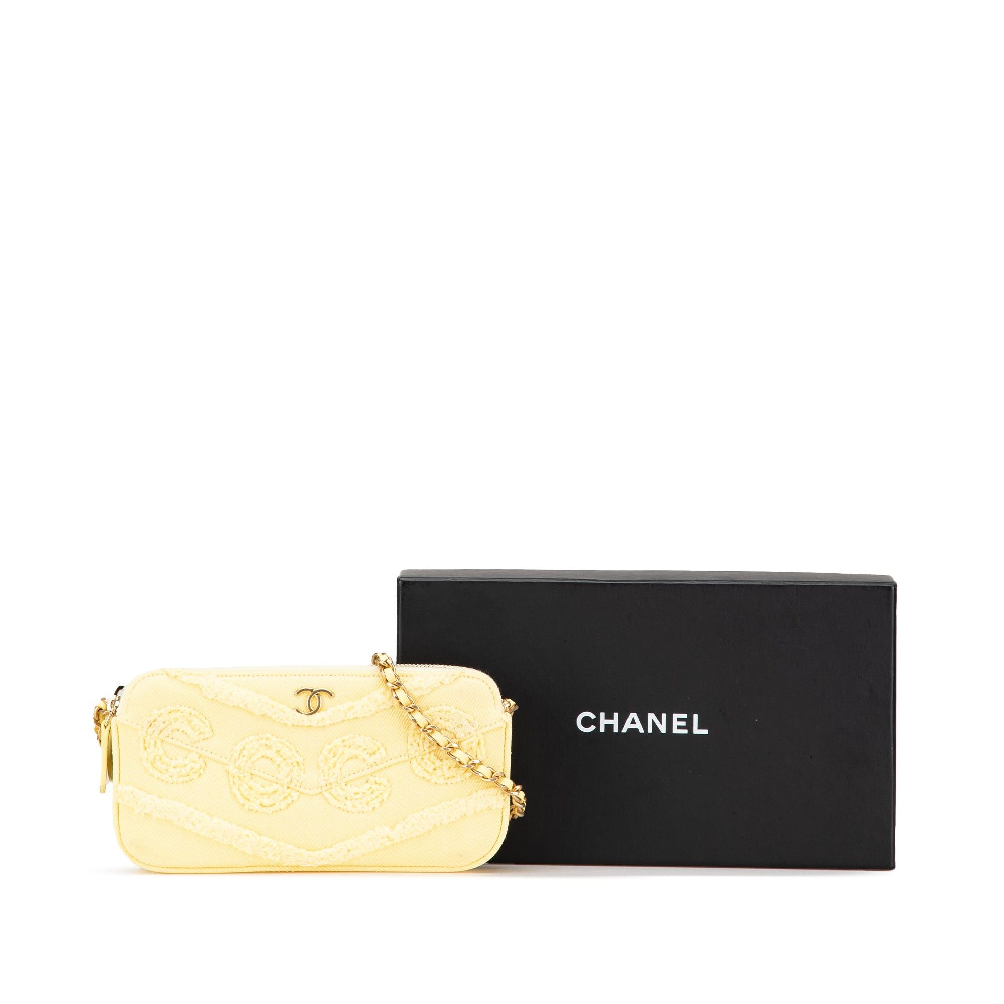 Chanel Chanel Denim Coco Fringe Double Zip Clutch with Chain Yellow Size ONE SIZE - 14 Thumbnail