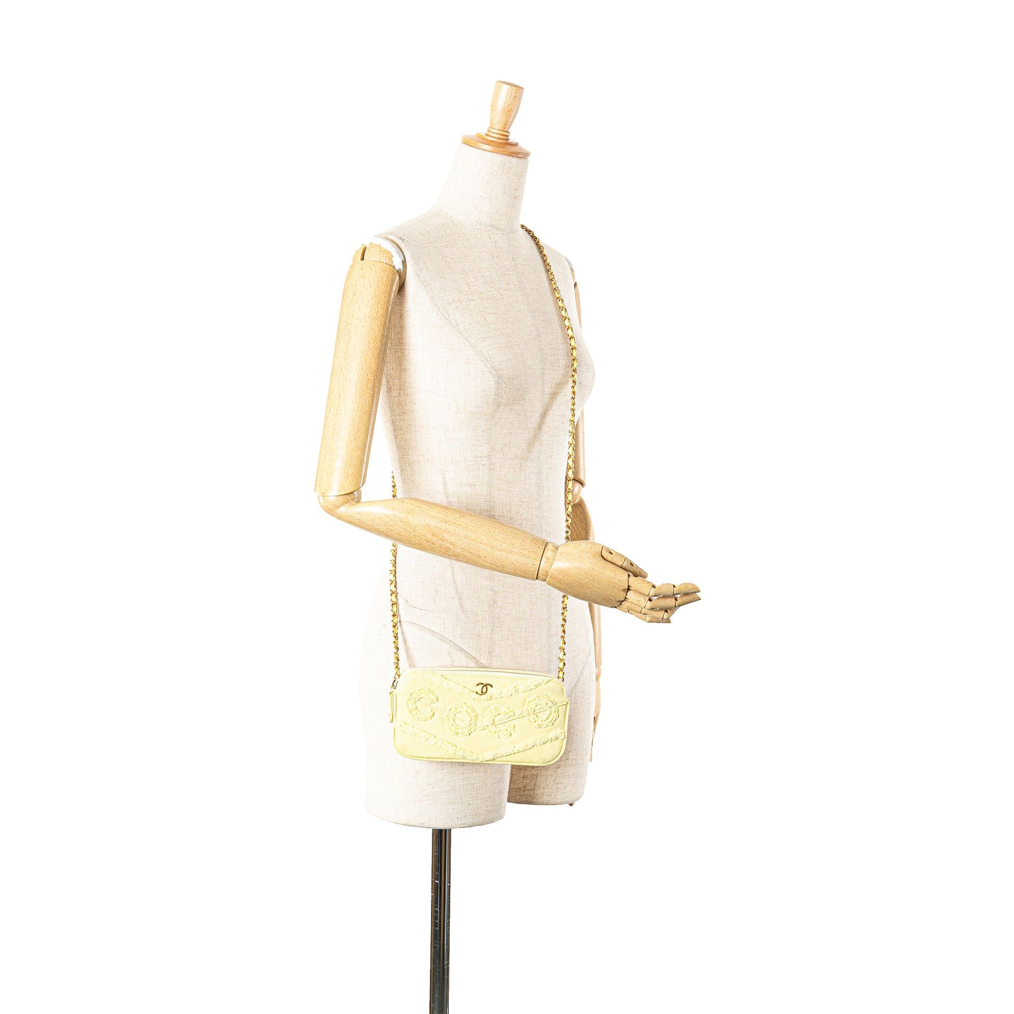 Chanel Chanel Denim Coco Fringe Double Zip Clutch with Chain Yellow Size ONE SIZE - 13 Thumbnail