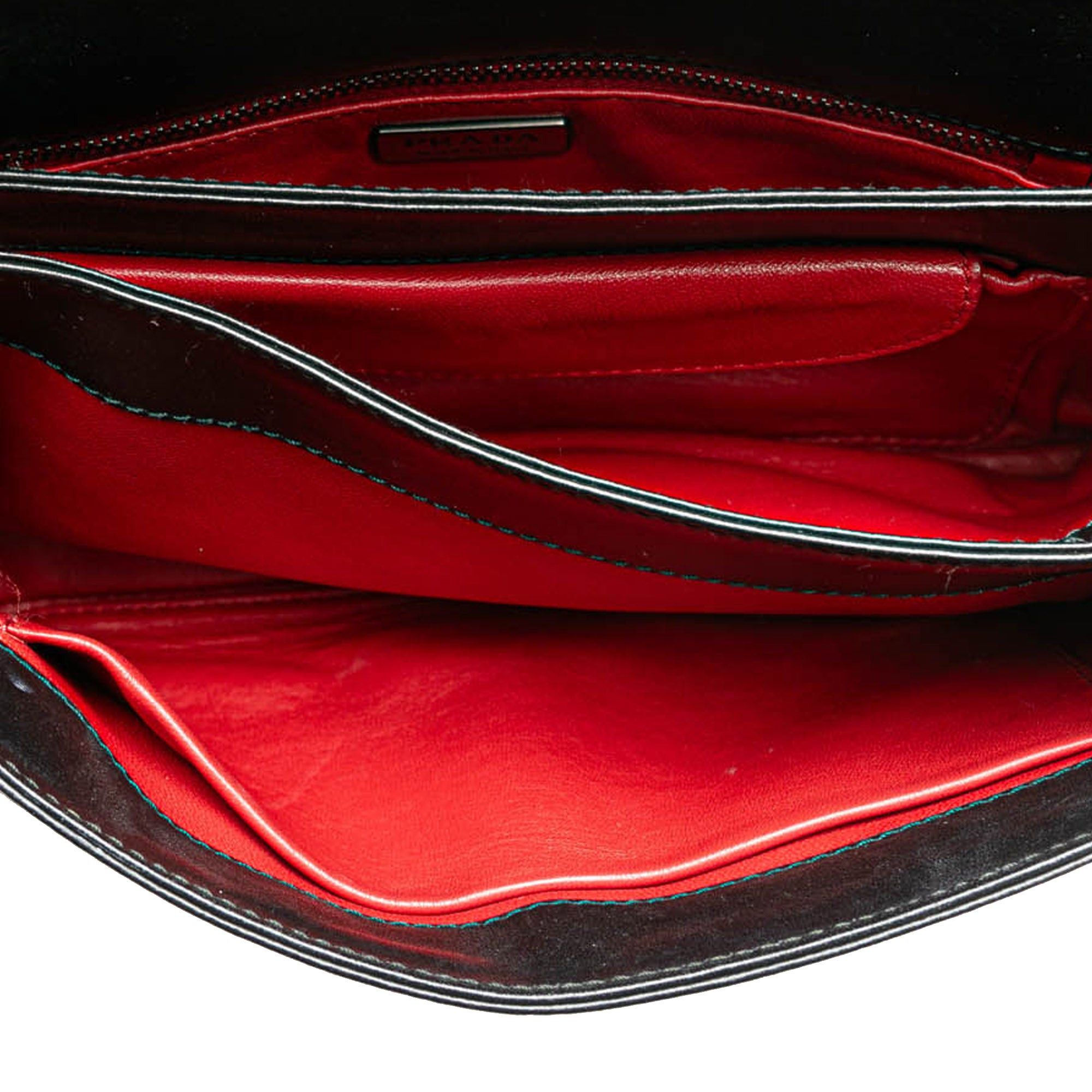 Prada Prada Soft Calf Grommet Lock Flap Chain Shoulder Bag Black Size ONE SIZE - 4 Thumbnail