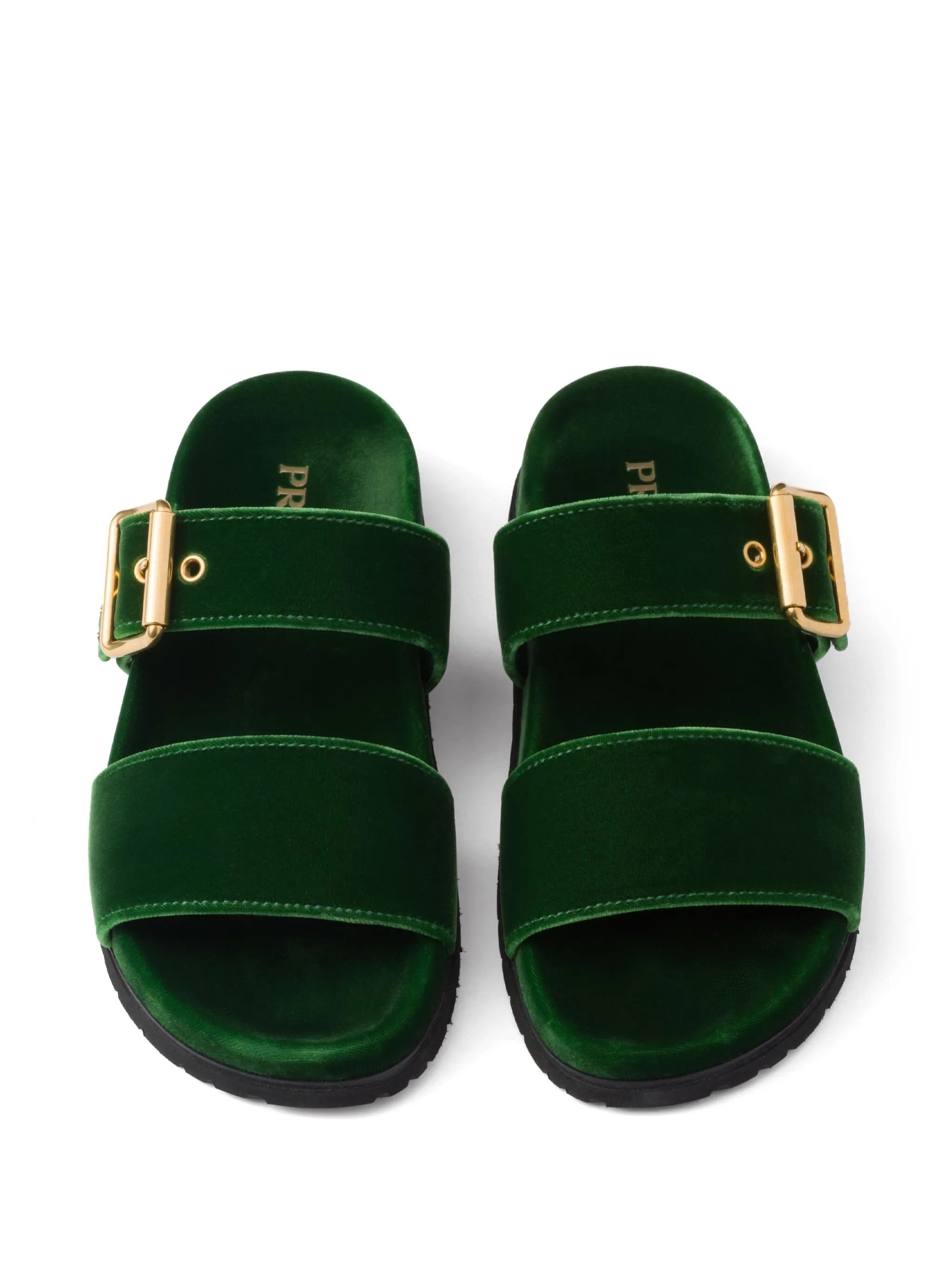 Prada triangle-logo velvet slides in dark green Size US 6 / IT 36 - 4 Thumbnail