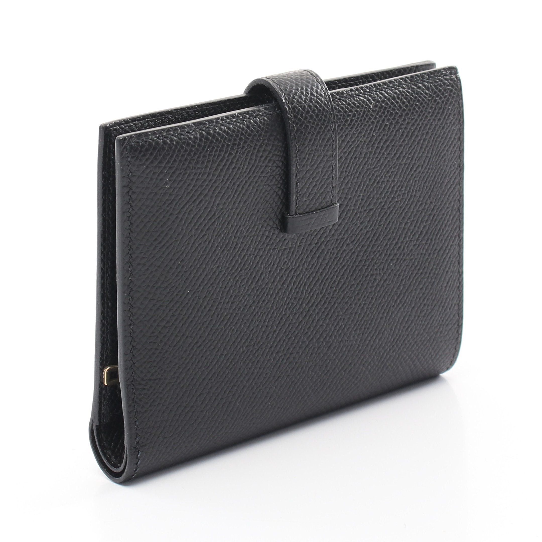 Hermes Hermes Bearn Compact Bi-Fold Wallet Veau Epsom Black Gold Hardware Z Stamp Size ONE SIZE - 2 Thumbnail