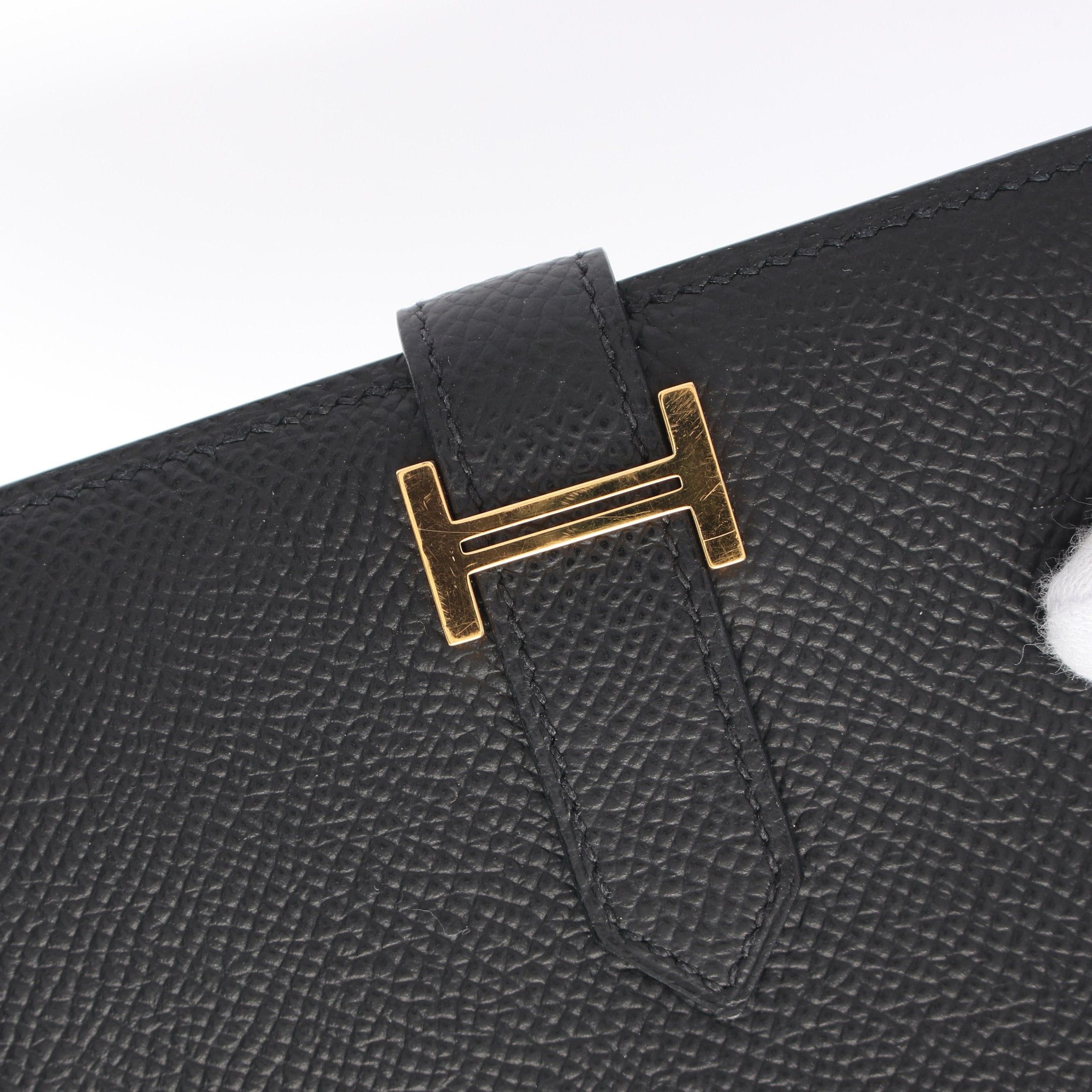 Hermes Hermes Bearn Compact Bi-Fold Wallet Veau Epsom Black Gold Hardware Z Stamp Size ONE SIZE - 8 Thumbnail