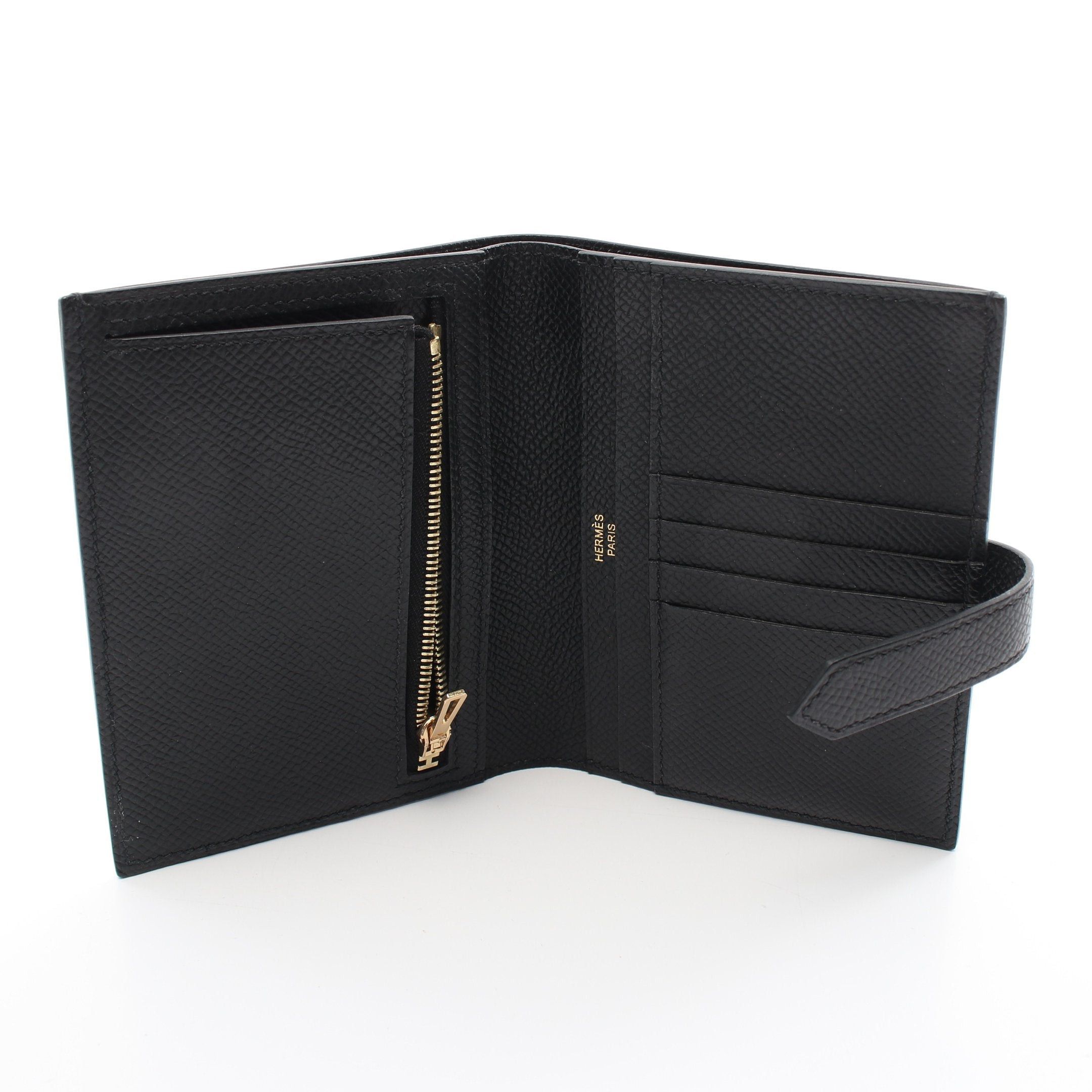 Hermes Hermes Bearn Compact Bi-Fold Wallet Veau Epsom Black Gold Hardware Z Stamp Size ONE SIZE - 3 Thumbnail