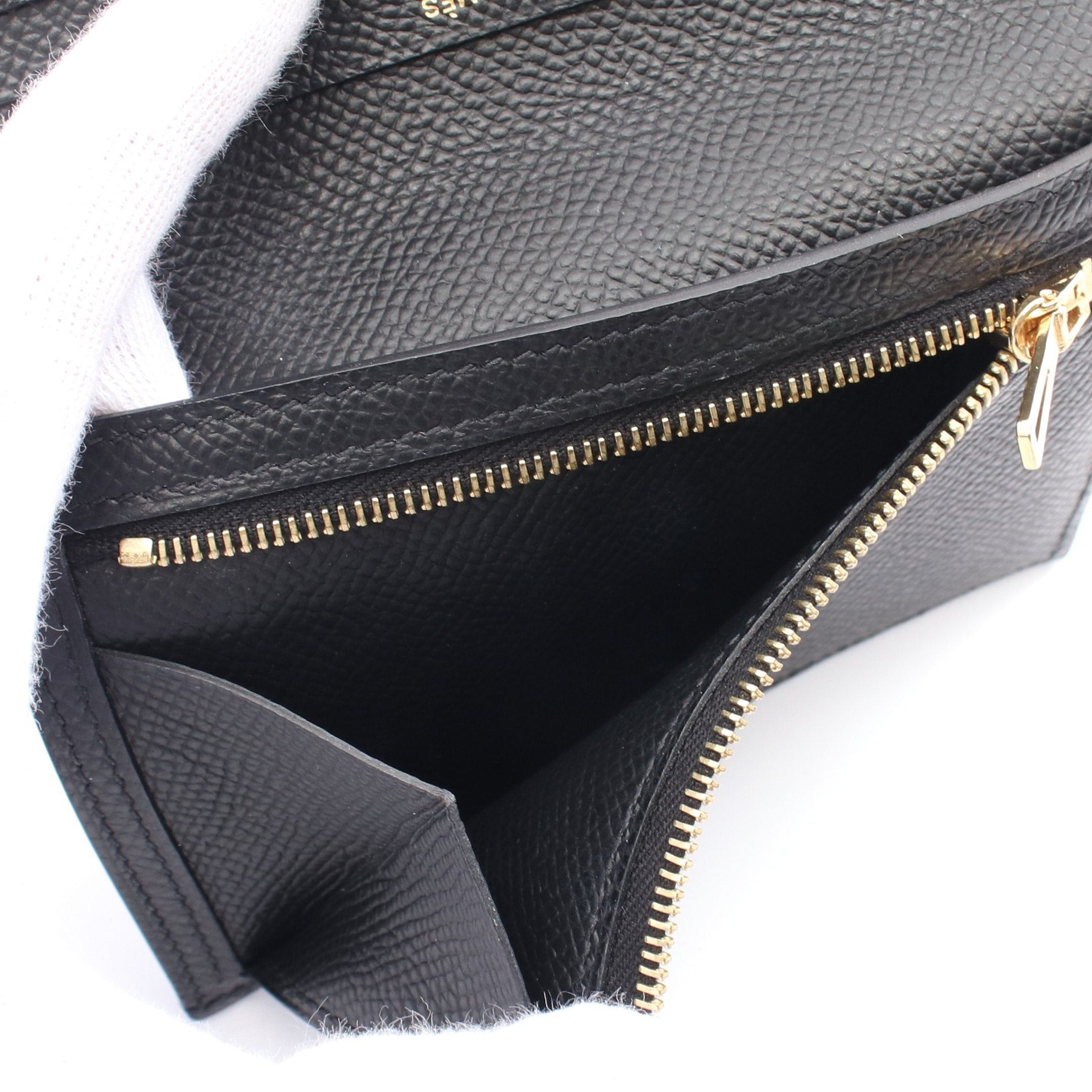Hermes Hermes Bearn Compact Bi-Fold Wallet Veau Epsom Black Gold Hardware Z Stamp Size ONE SIZE - 6 Thumbnail
