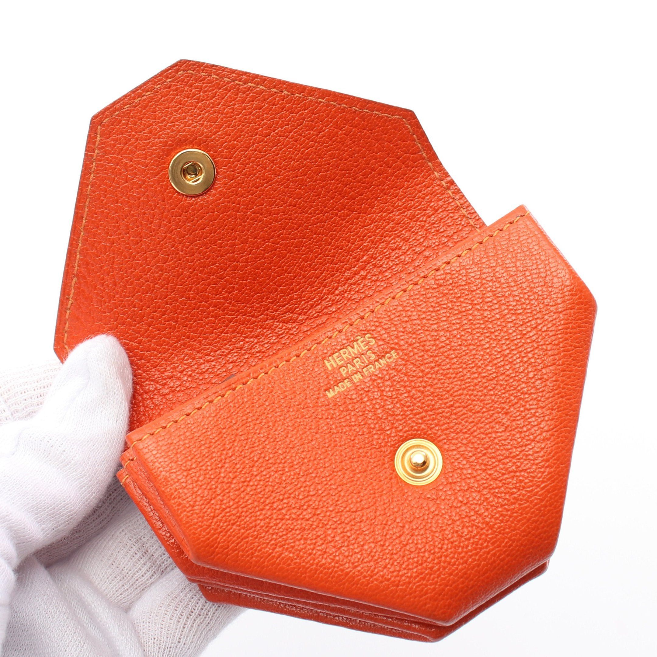 Hermes Hermes Levain Quatre Double Face Coin Purse Chevre Orange Combination Metal Fittings Stamp (Manufactured Around 2002) Size ONE SIZE - 9 Thumbnail