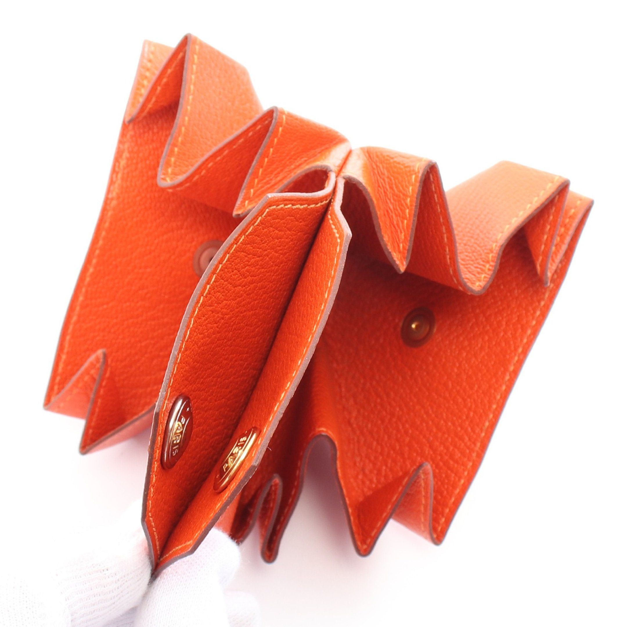 Hermes Hermes Levain Quatre Double Face Coin Purse Chevre Orange Combination Metal Fittings Stamp (Manufactured Around 2002) Size ONE SIZE - 3 Thumbnail