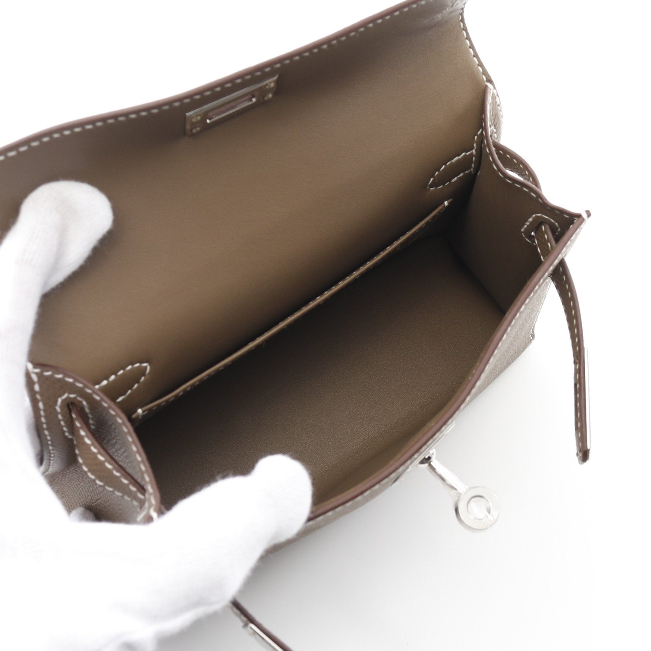 Hermes Hermes Mini Kelly 2 Etoupe Handbag Veau Epsom Gray Brown Silver Hardware Outside Sewing Double Engraved Size ONE SIZE - 3 Thumbnail