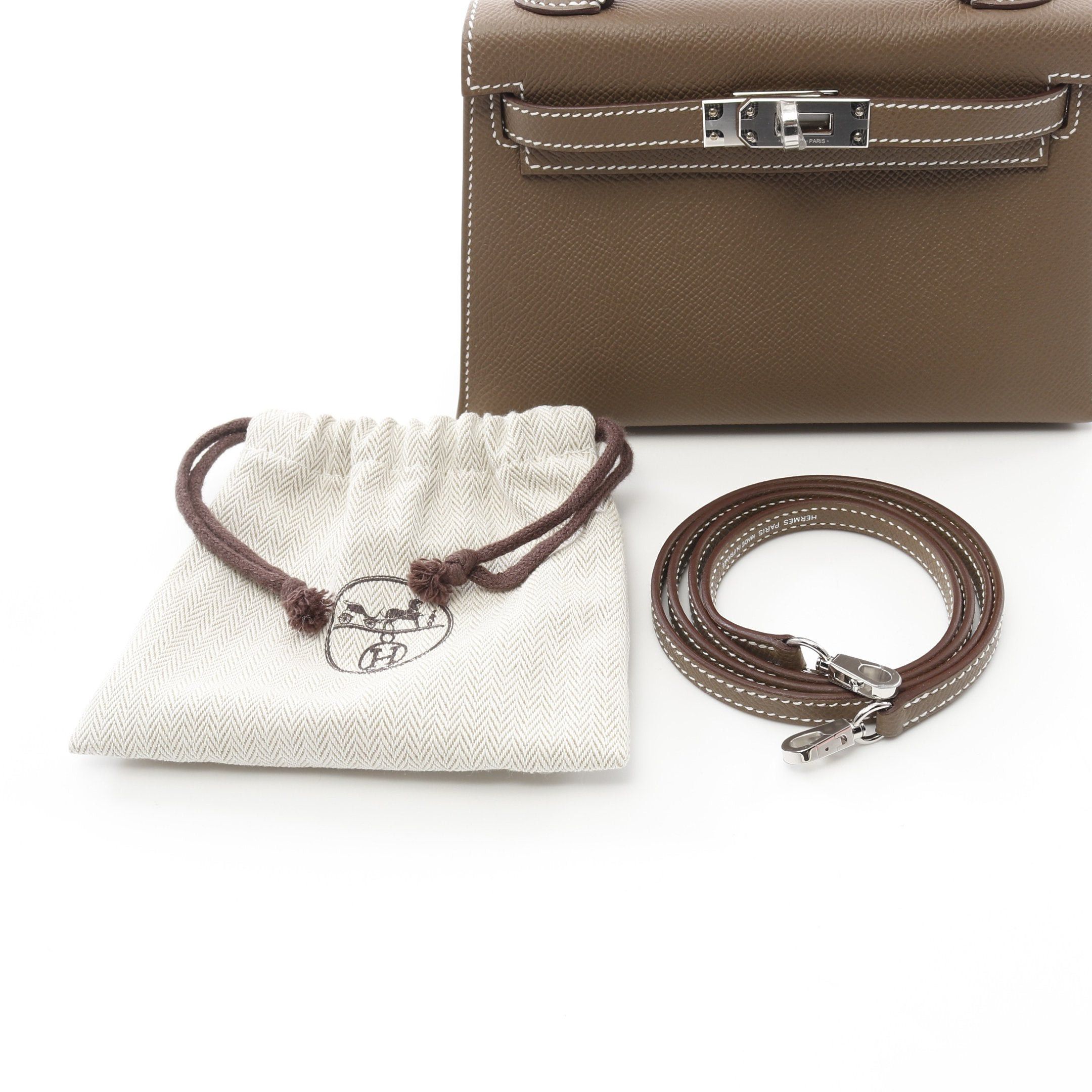 Hermes Hermes Mini Kelly 2 Etoupe Handbag Veau Epsom Gray Brown Silver Hardware Outside Sewing Double Engraved Size ONE SIZE - 6 Thumbnail