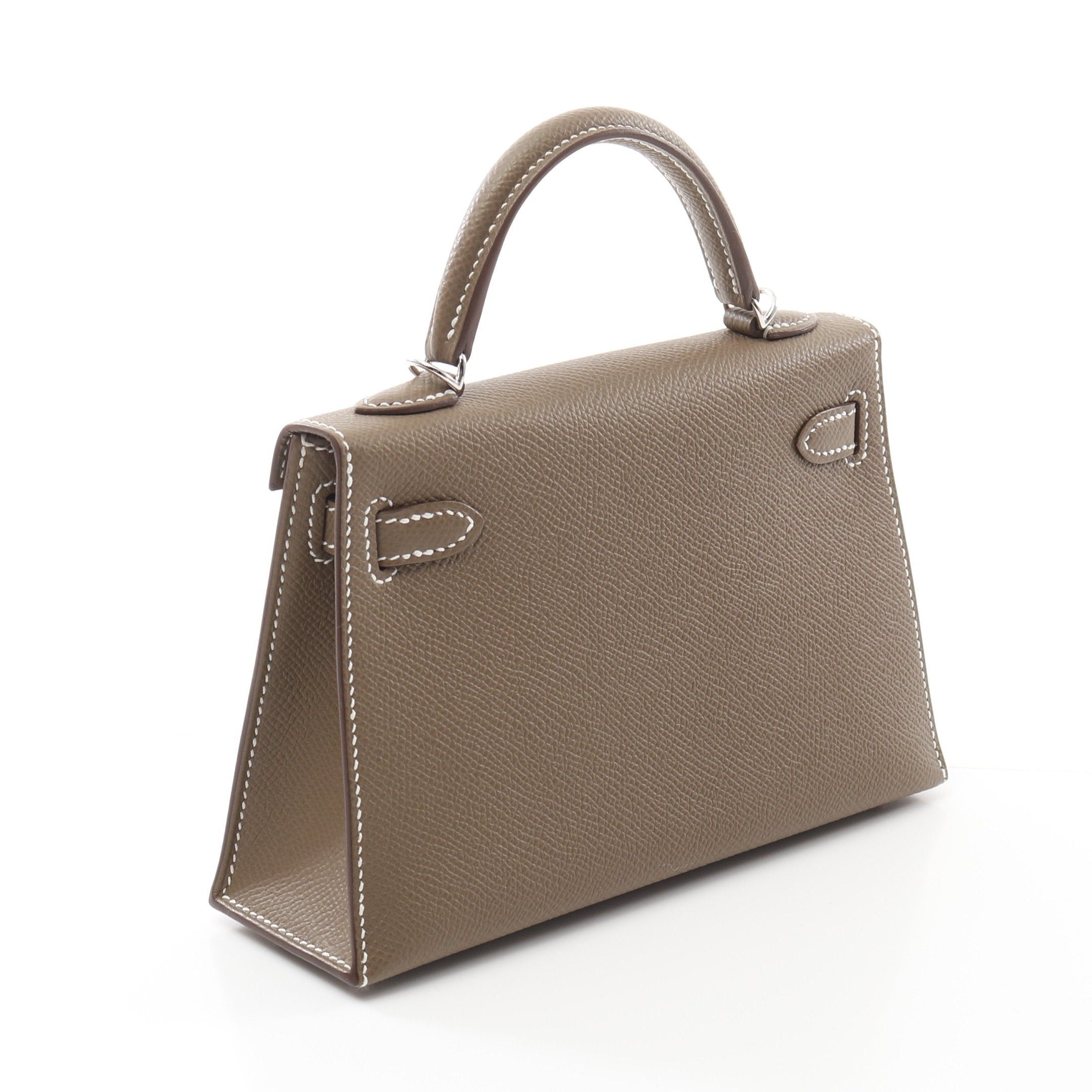 Hermes Hermes Mini Kelly 2 Etoupe Handbag Veau Epsom Gray Brown Silver Hardware Outside Sewing Double Engraved Size ONE SIZE - 2 Thumbnail