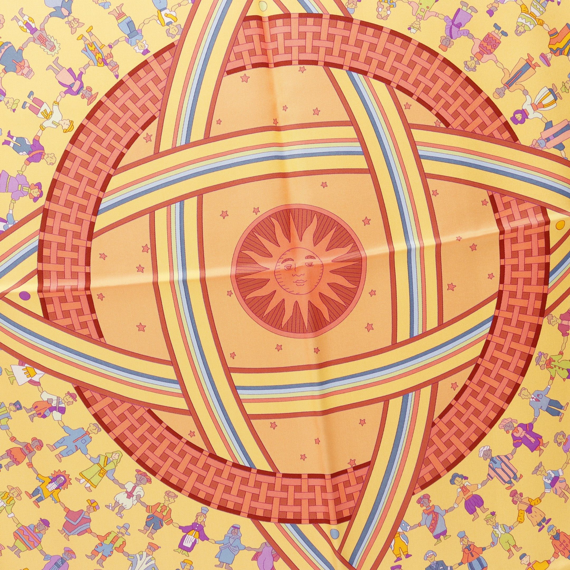 Hermes Hermes Carres 90 Donner La Main Scarf Silk Orange Multicolor Size ONE SIZE - 4 Thumbnail