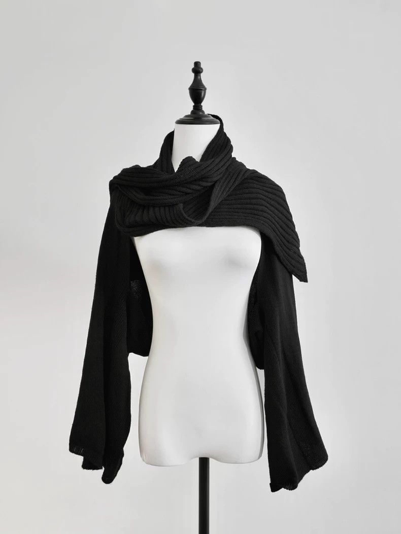 Y's Black Wool Knit Cardigan with Scarf Size US XS / EU 42 / 0 - 3 Thumbnail