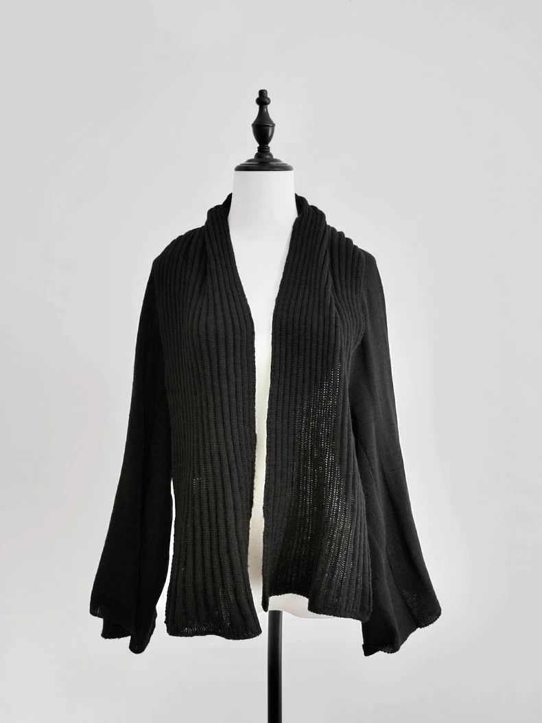 Y's Black Wool Knit Cardigan with Scarf Size US XS / EU 42 / 0 - 4 Thumbnail