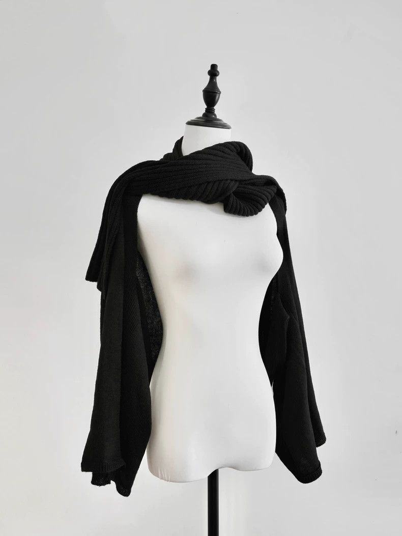 Y's Black Wool Knit Cardigan with Scarf Size US XS / EU 42 / 0 - 5 Thumbnail