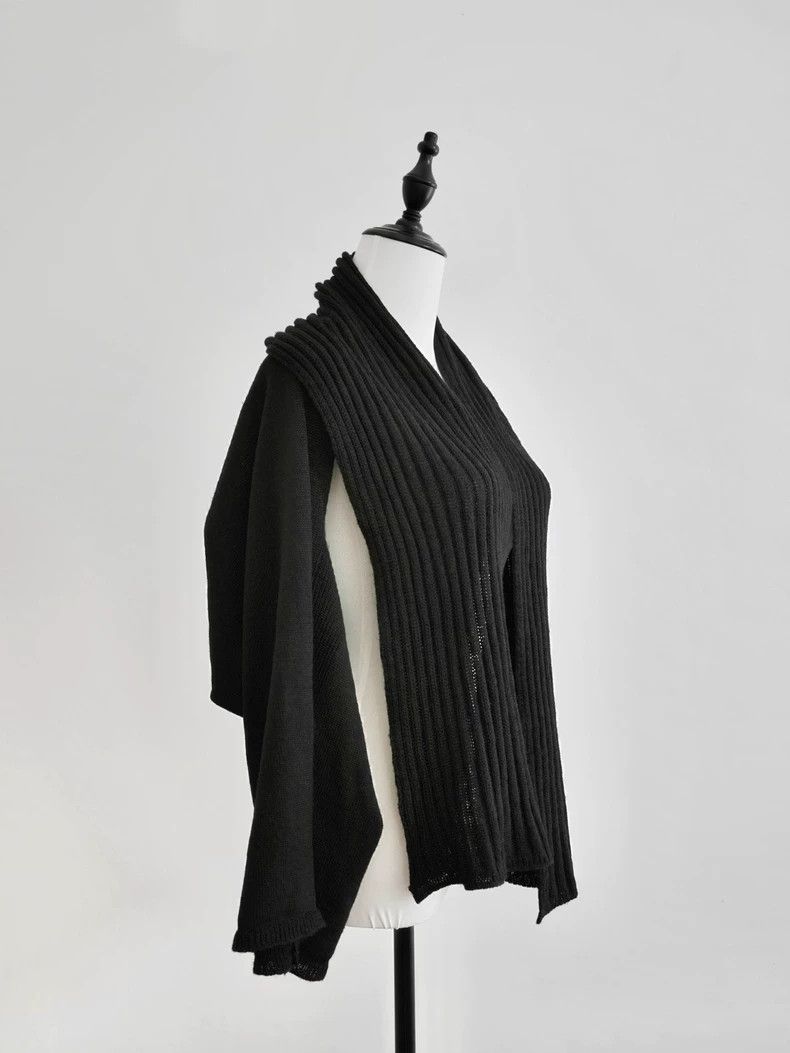 Y's Black Wool Knit Cardigan with Scarf Size US XS / EU 42 / 0 - 6 Thumbnail
