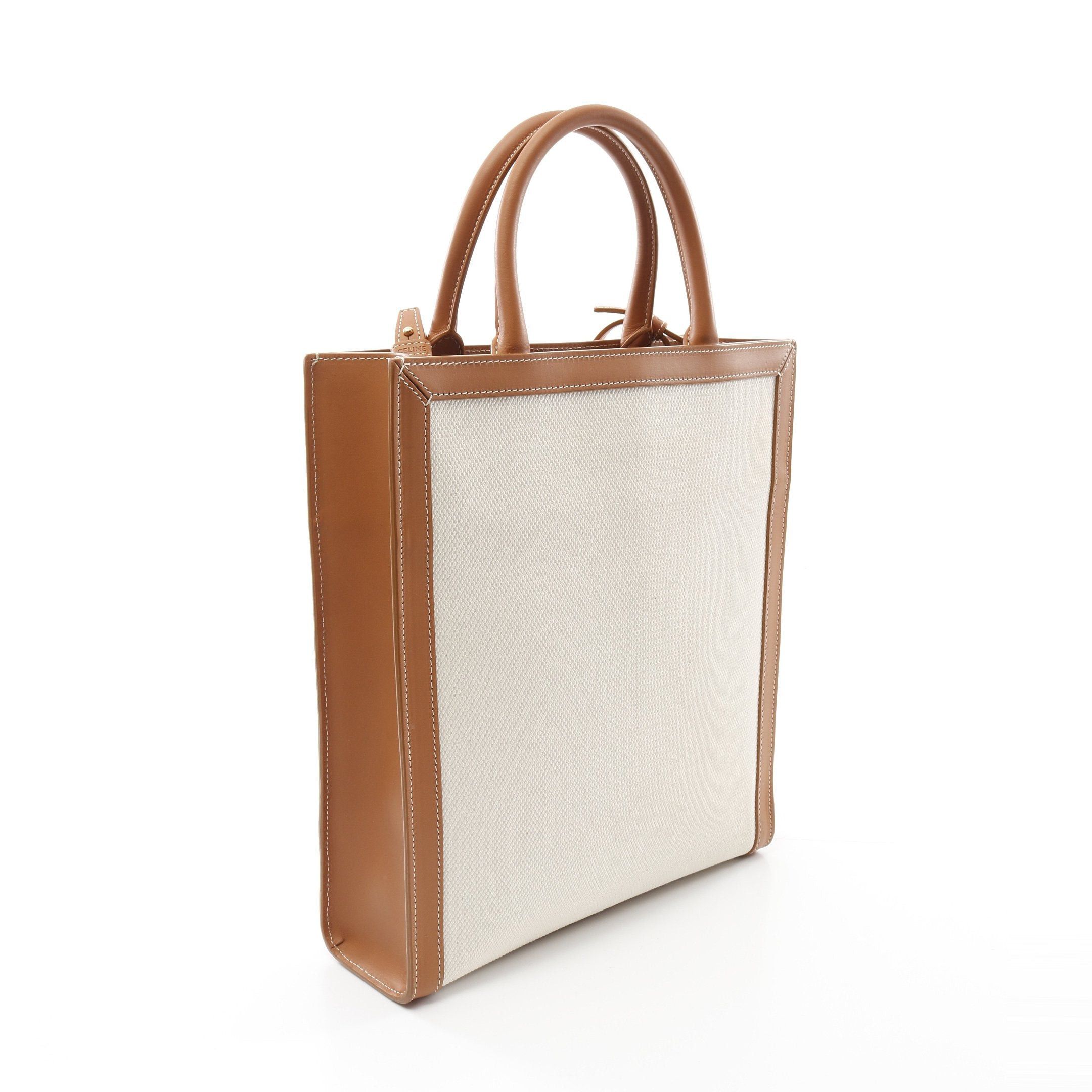 Celine Celine Small Vertical Hippopotamus Handbag Tote Bag Canvas Leather Off White Light Brown Size ONE SIZE - 2 Thumbnail