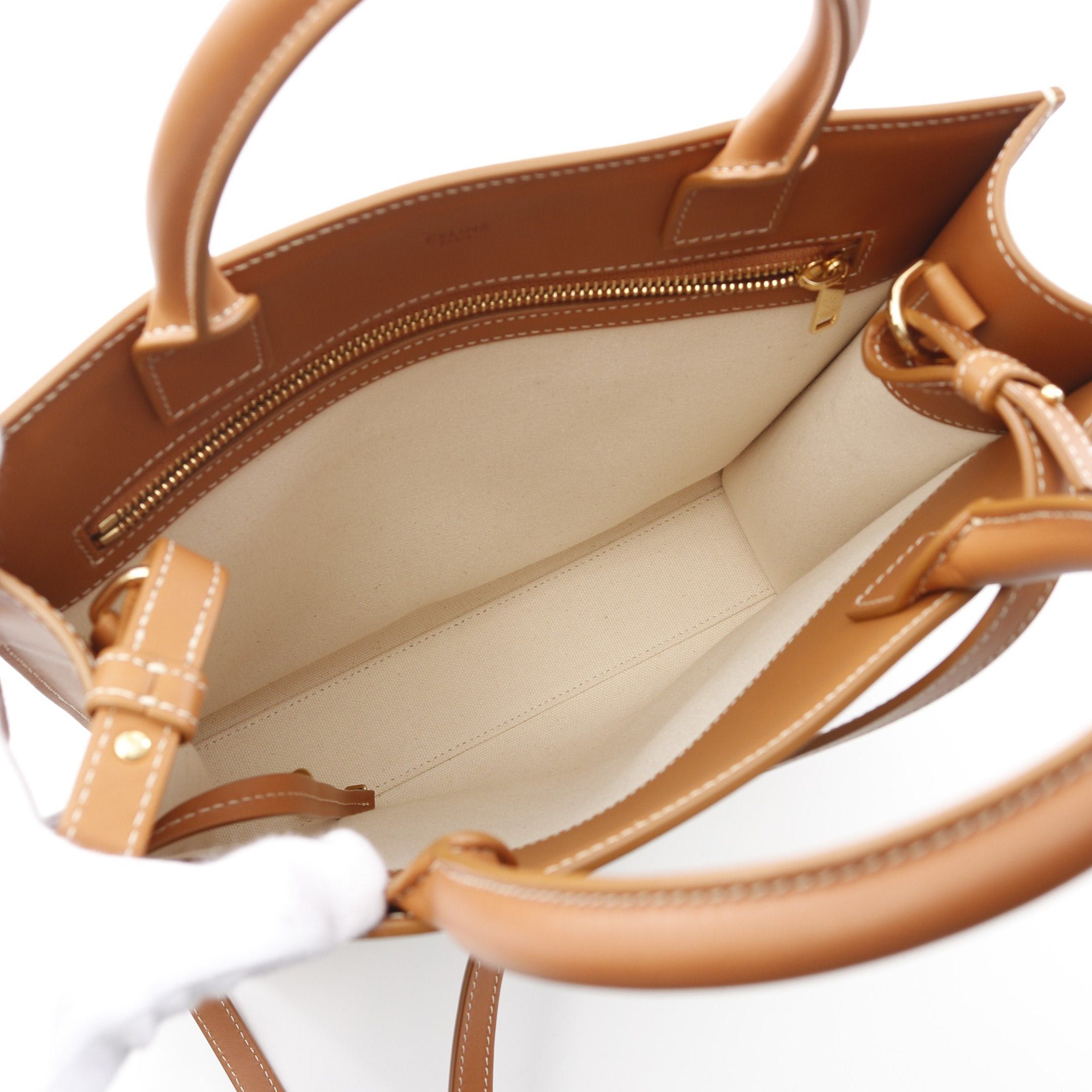 Celine Celine Small Vertical Hippopotamus Handbag Tote Bag Canvas Leather Off White Light Brown Size ONE SIZE - 3 Thumbnail