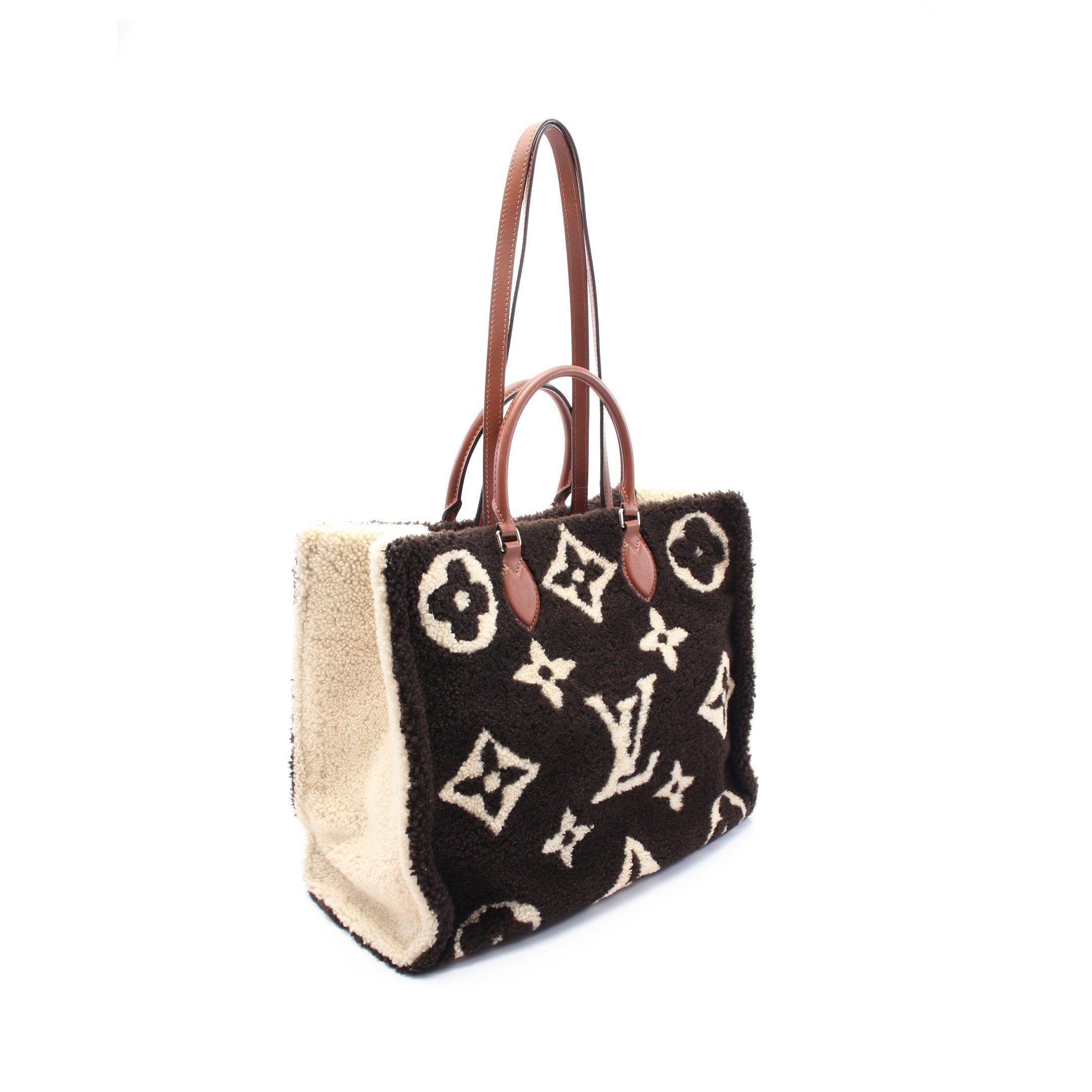 Louis Vuitton Louis Vuitton On-The-Go Gm Monogram Teddy Shoulder Bag Tote Shearling Leather Dark Brown Beige Size ONE SIZE - 2 Thumbnail
