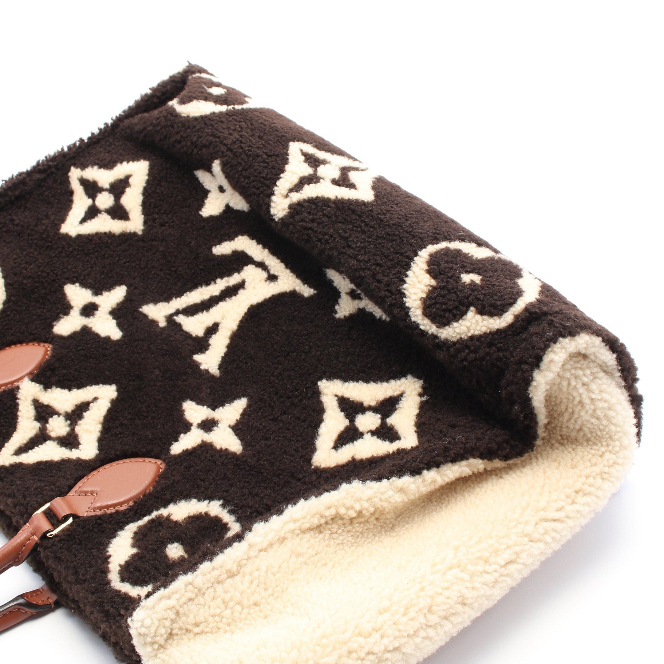 Louis Vuitton Louis Vuitton On-The-Go Gm Monogram Teddy Shoulder Bag Tote Shearling Leather Dark Brown Beige Size ONE SIZE - 6 Thumbnail