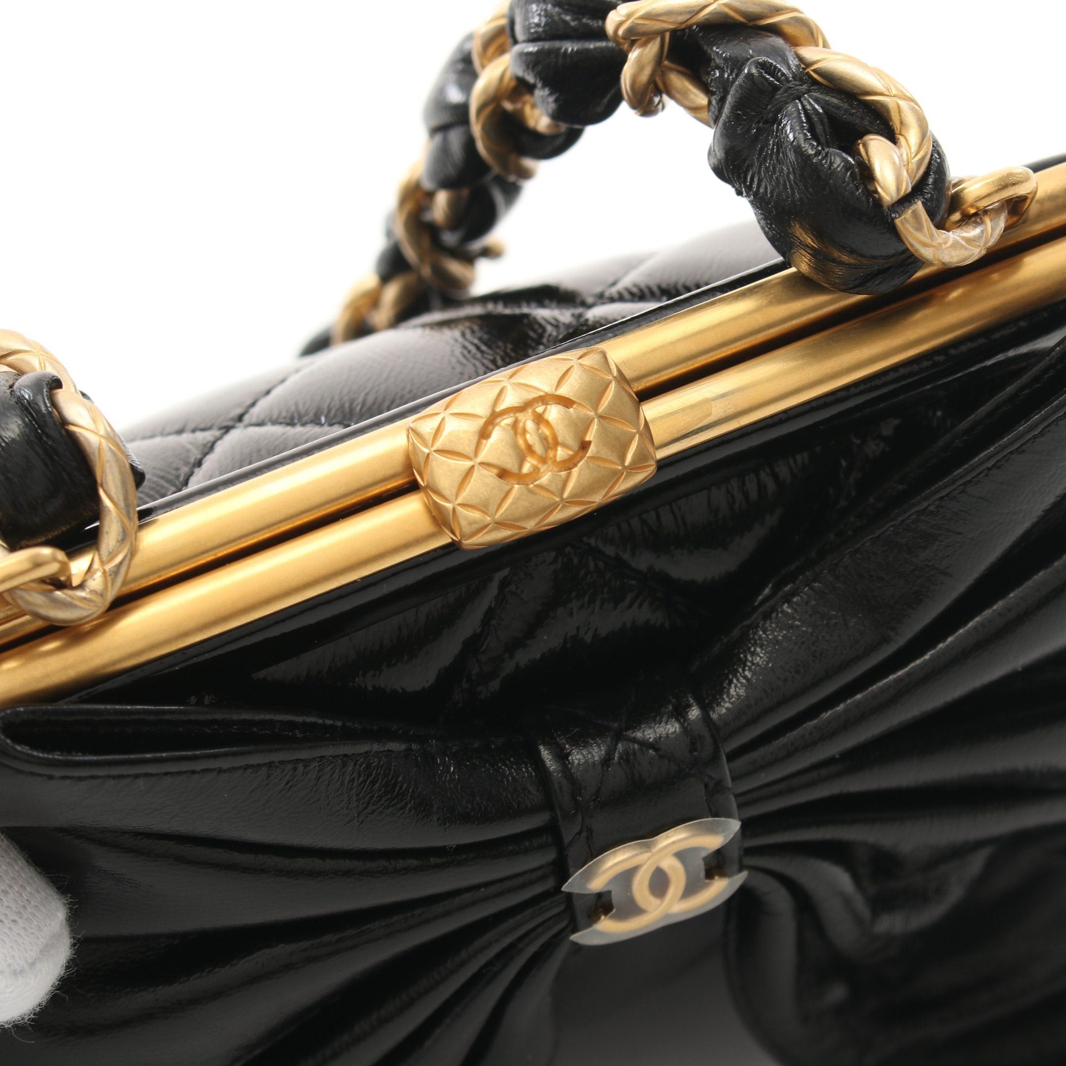 Chanel Chanel Matelasse Chain Clutch Shoulder Bag Leather Black Gold Hardware Ribbon Clasp Size ONE SIZE - 8 Thumbnail
