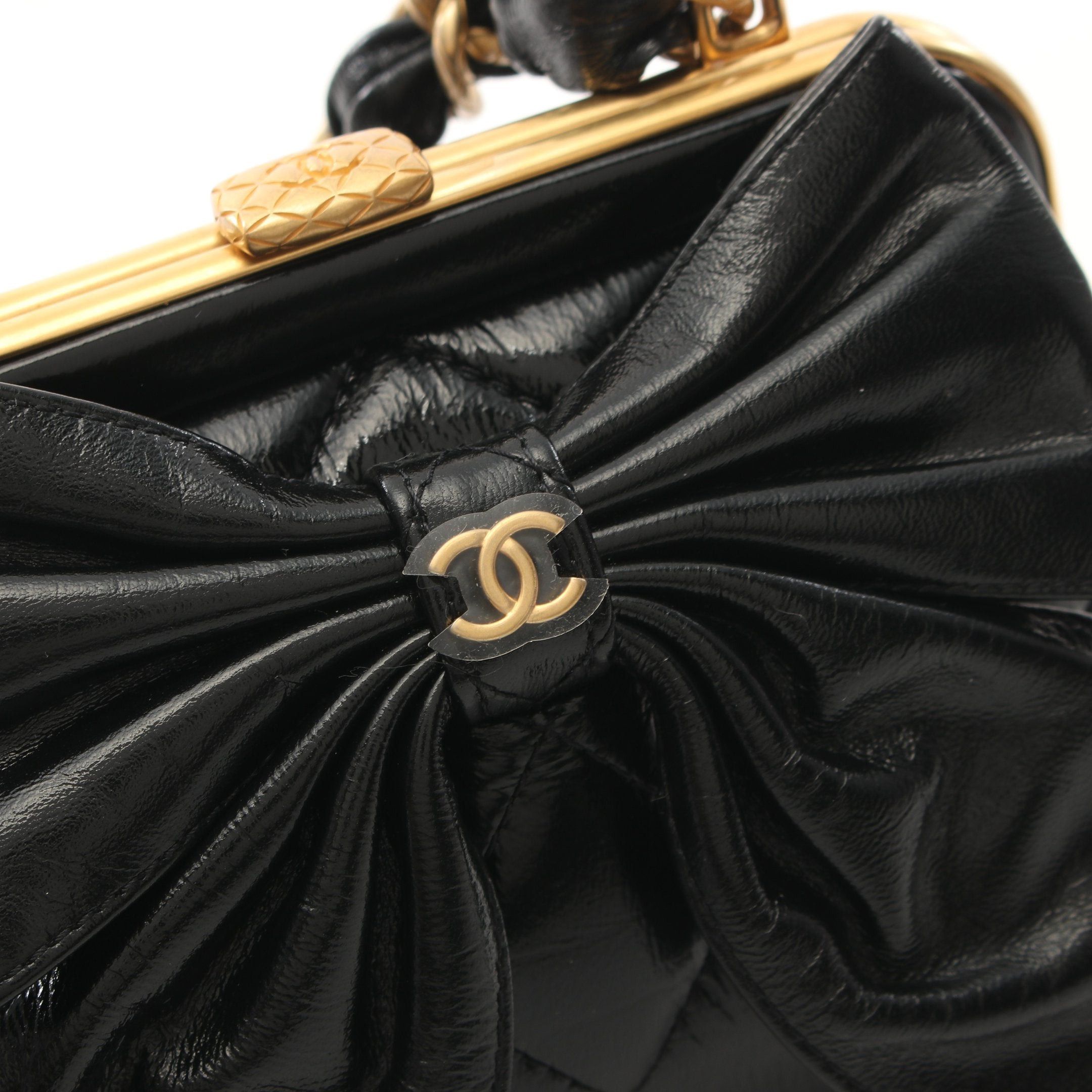 Chanel Chanel Matelasse Chain Clutch Shoulder Bag Leather Black Gold Hardware Ribbon Clasp Size ONE SIZE - 7 Thumbnail